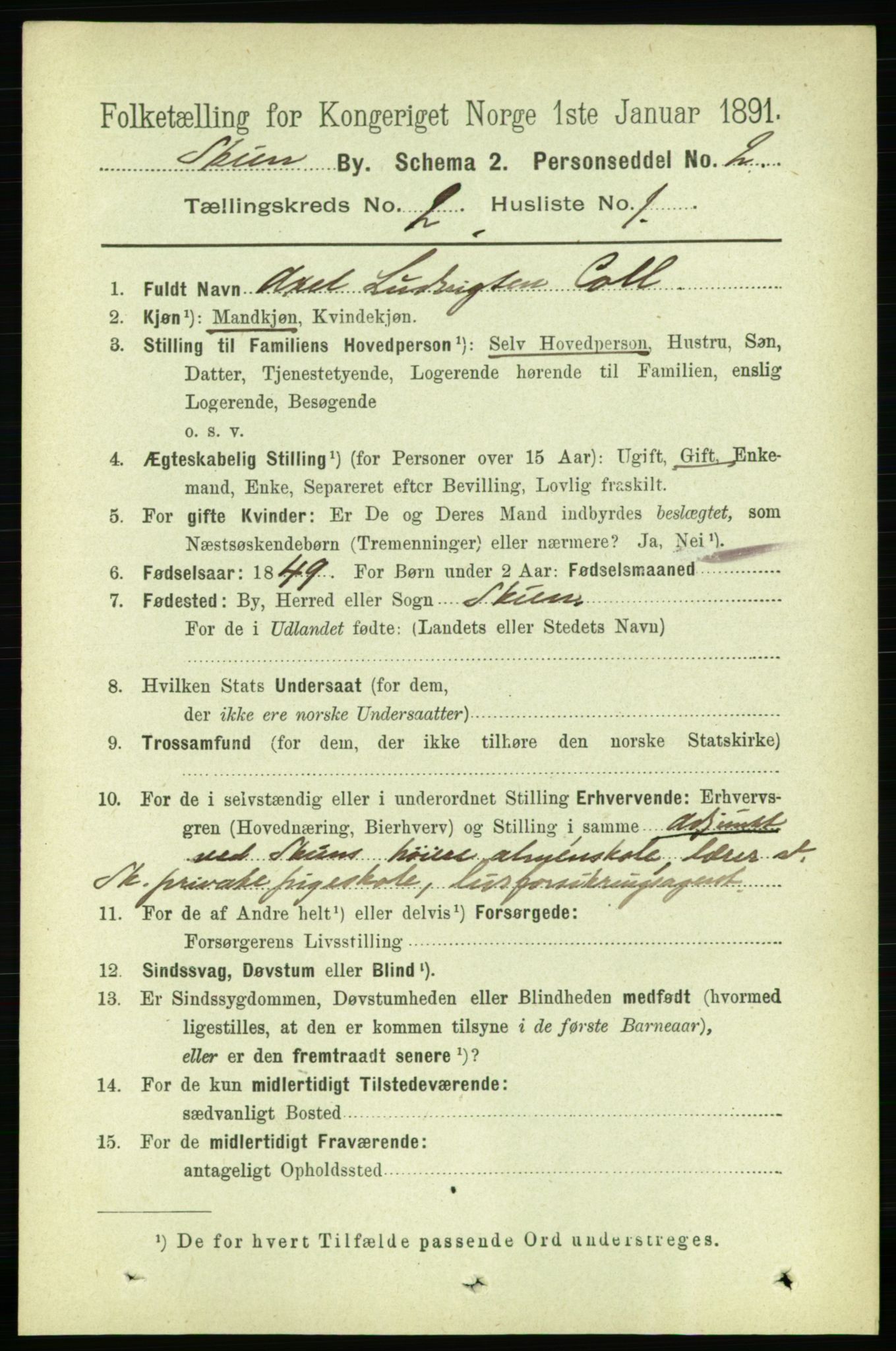 RA, 1891 census for 0806 Skien, 1891, p. 2310