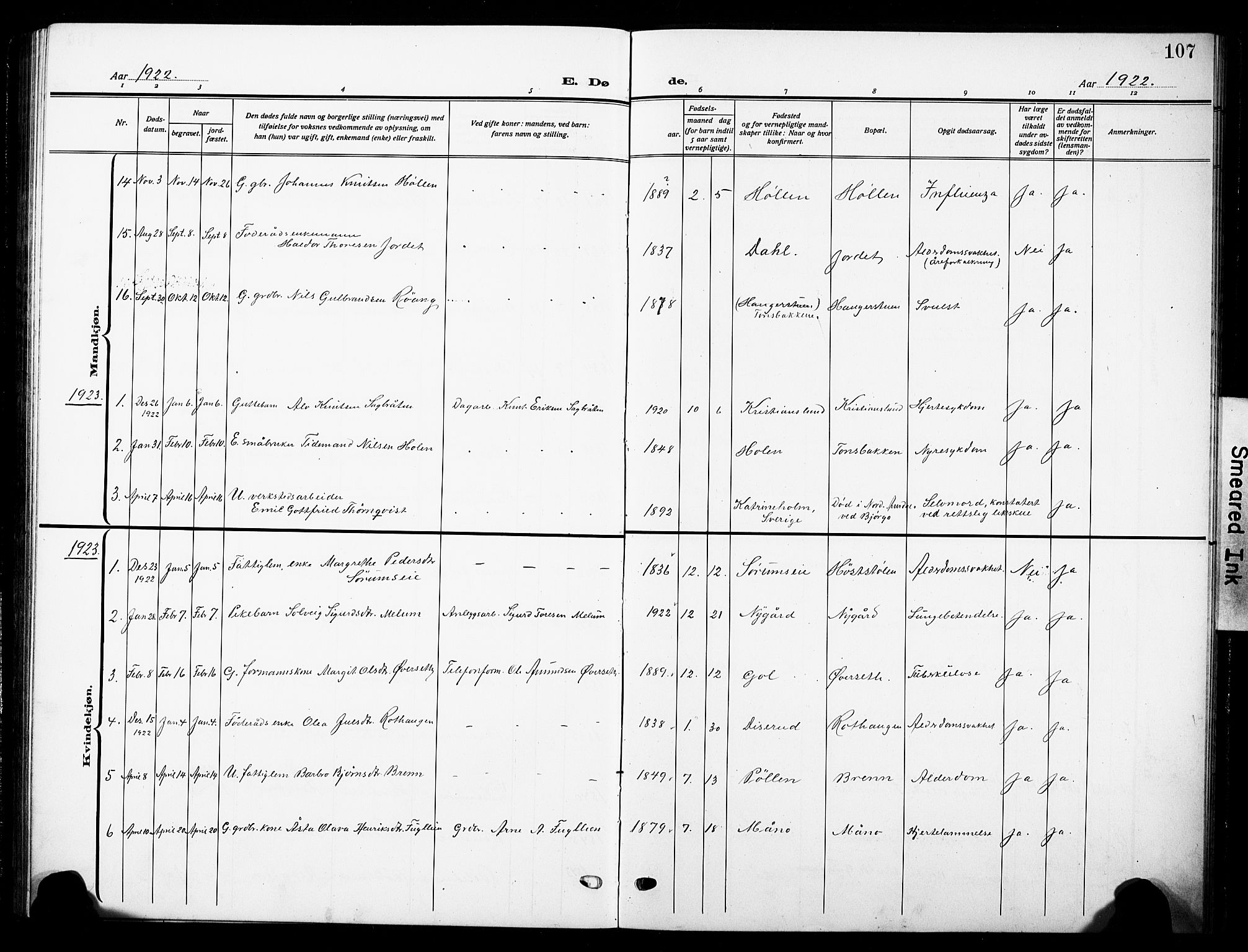 Nord-Aurdal prestekontor, AV/SAH-PREST-132/H/Ha/Hab/L0016: Parish register (copy) no. 16, 1920-1932, p. 107