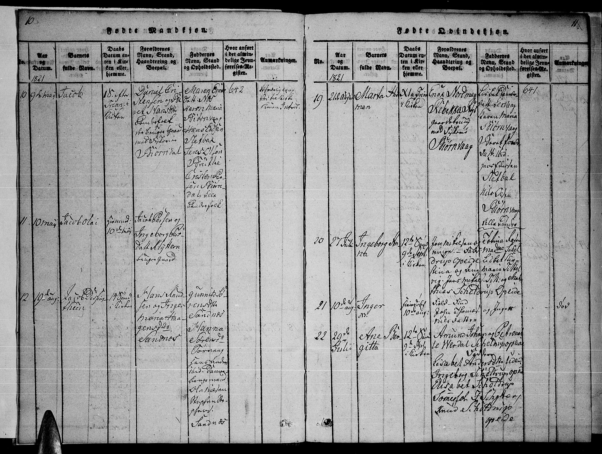 Ministerialprotokoller, klokkerbøker og fødselsregistre - Nordland, AV/SAT-A-1459/859/L0855: Parish register (copy) no. 859C01, 1821-1839, p. 10-11