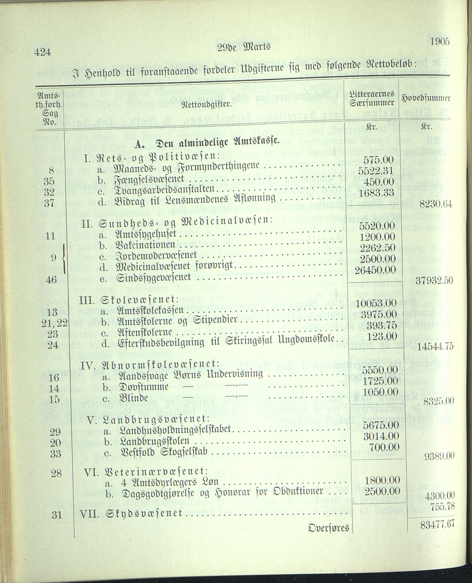 Vestfold fylkeskommune. Fylkestinget, VEMU/A-1315/A/Ab/Abb/L0052: Fylkestingsforhandlinger, 1905, p. 424