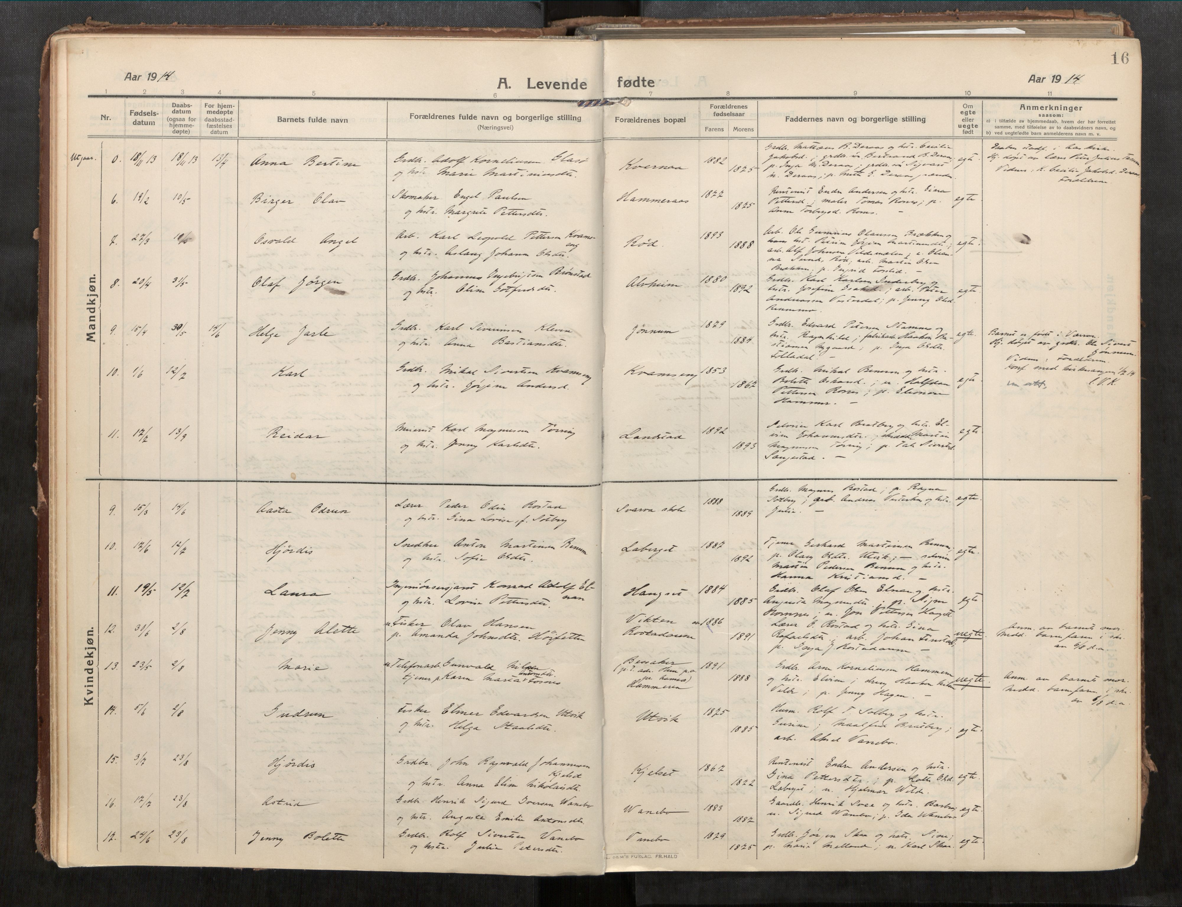 Beitstad sokneprestkontor, SAT/A-1162/I/I1/I1a/L0001: Parish register (official) no. 1, 1912-1927, p. 16