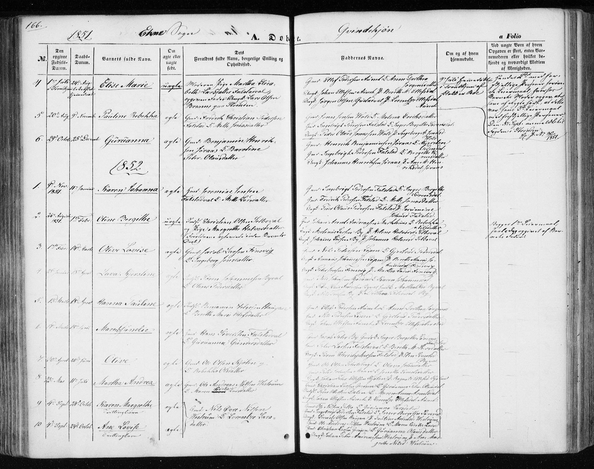 Ministerialprotokoller, klokkerbøker og fødselsregistre - Nord-Trøndelag, SAT/A-1458/717/L0154: Parish register (official) no. 717A07 /3, 1850-1862, p. 166