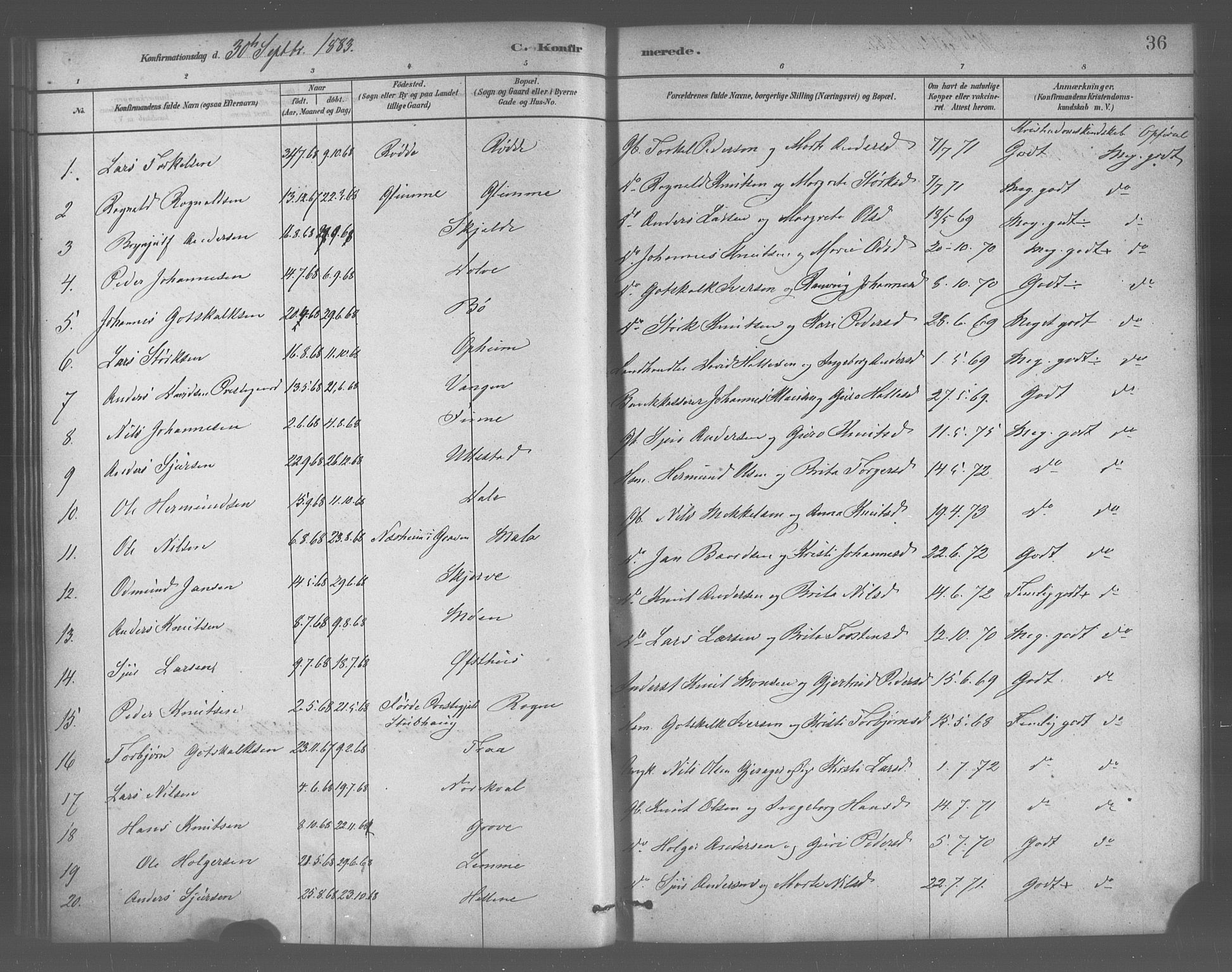 Voss sokneprestembete, AV/SAB-A-79001/H/Haa: Parish register (official) no. B 1, 1877-1899, p. 36