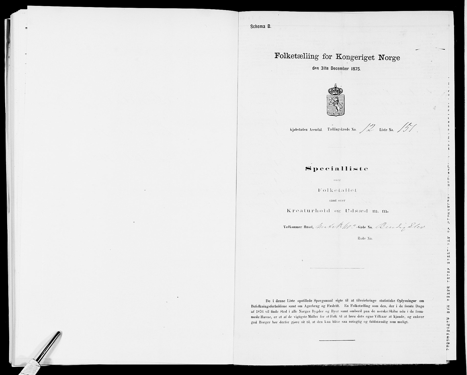 SAK, 1875 census for 0903P Arendal, 1875, p. 358