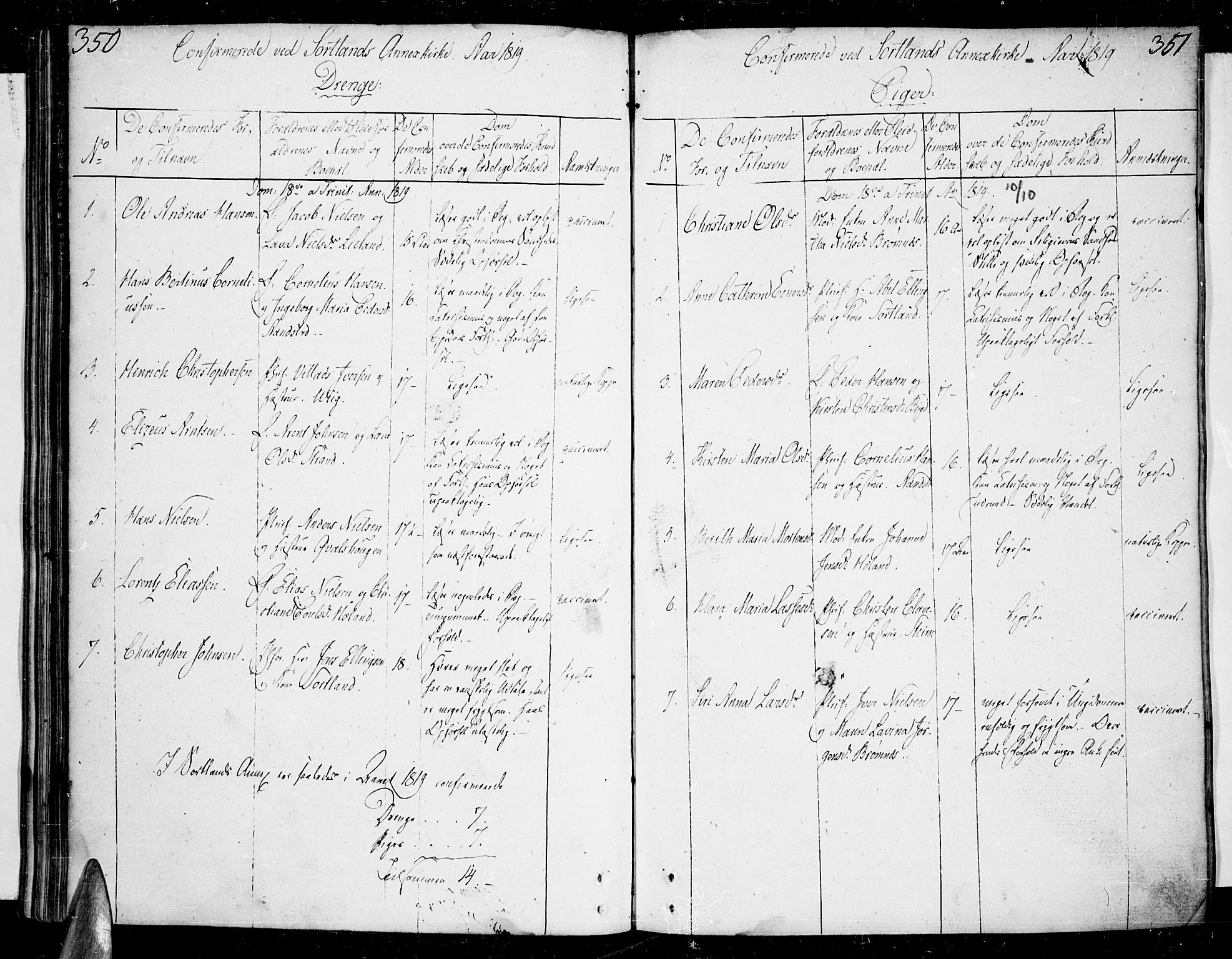 Ministerialprotokoller, klokkerbøker og fødselsregistre - Nordland, SAT/A-1459/888/L1235: Parish register (official) no. 888A04 /2, 1819-1819, p. 350-351