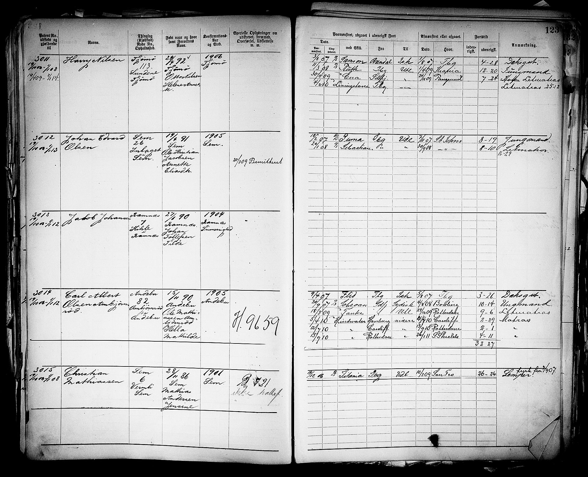 Tønsberg innrulleringskontor, SAKO/A-786/F/Fb/L0005: Annotasjonsrulle Patent nr. 2401-4080, 1904-1910, p. 127