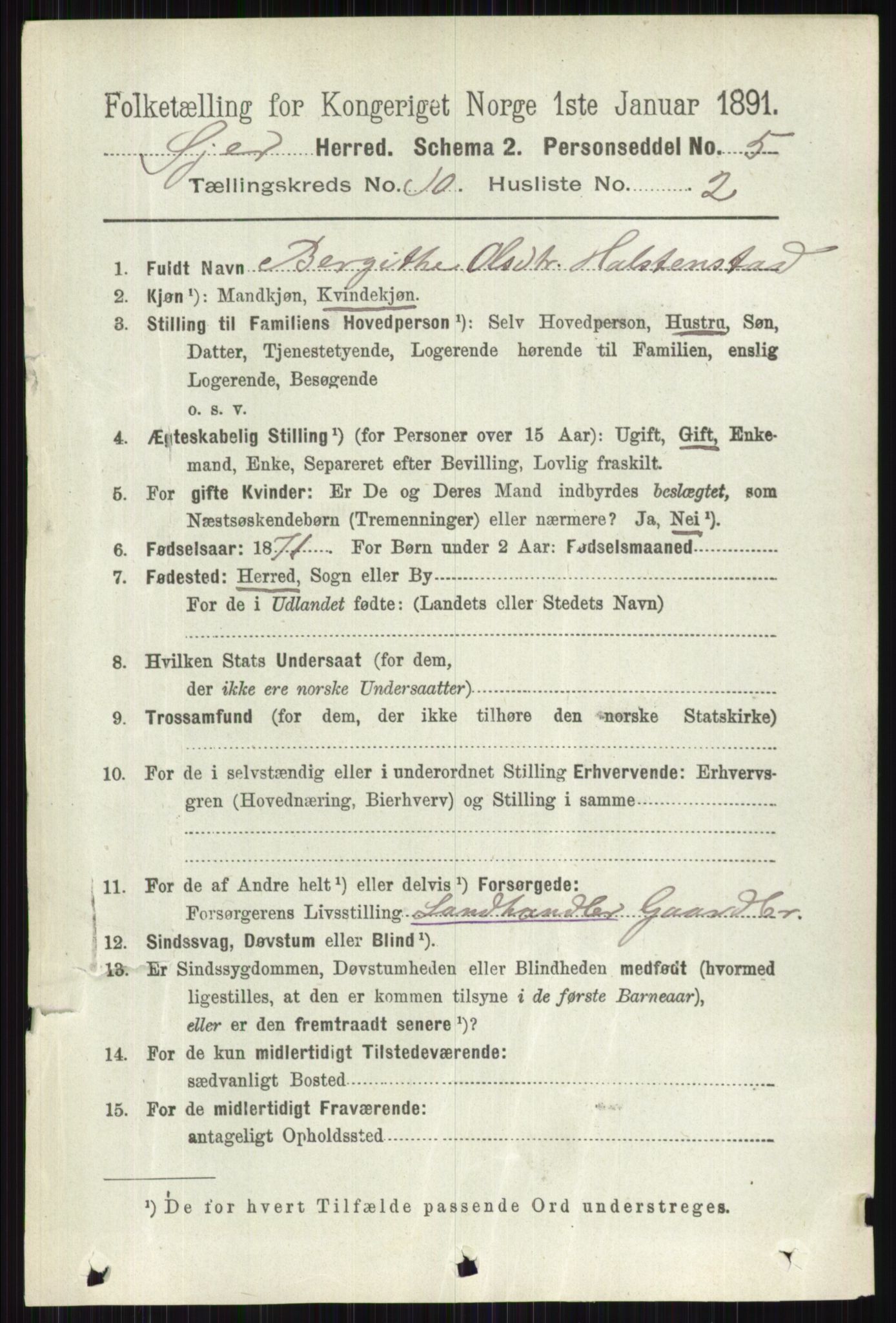 RA, 1891 census for 0521 Øyer, 1891, p. 3576