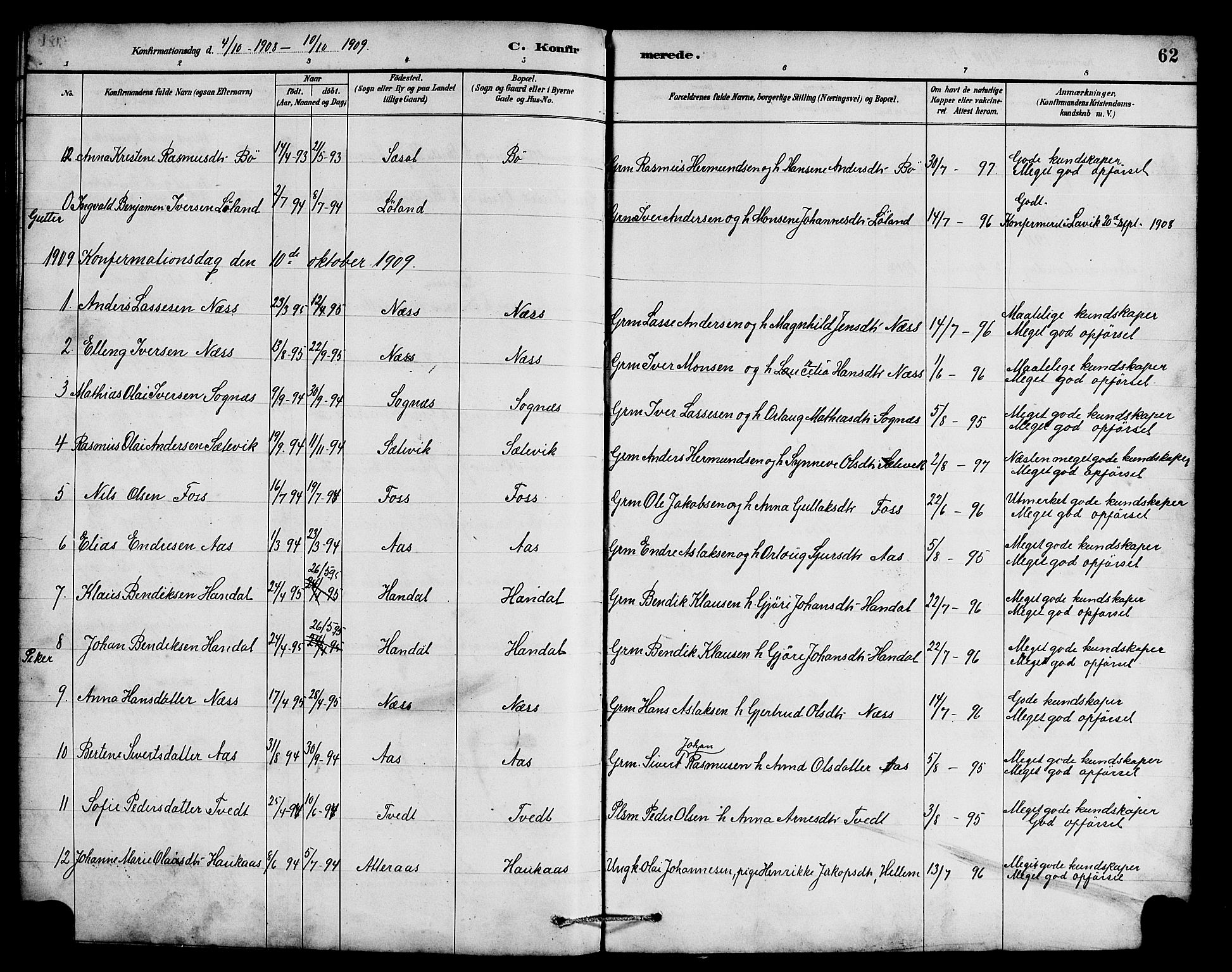 Hyllestad sokneprestembete, SAB/A-80401: Parish register (copy) no. B 2, 1889-1915, p. 62