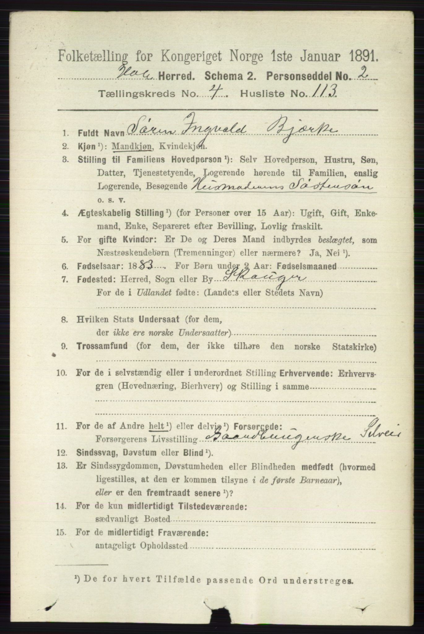 RA, 1891 census for 0612 Hole, 1891, p. 2436