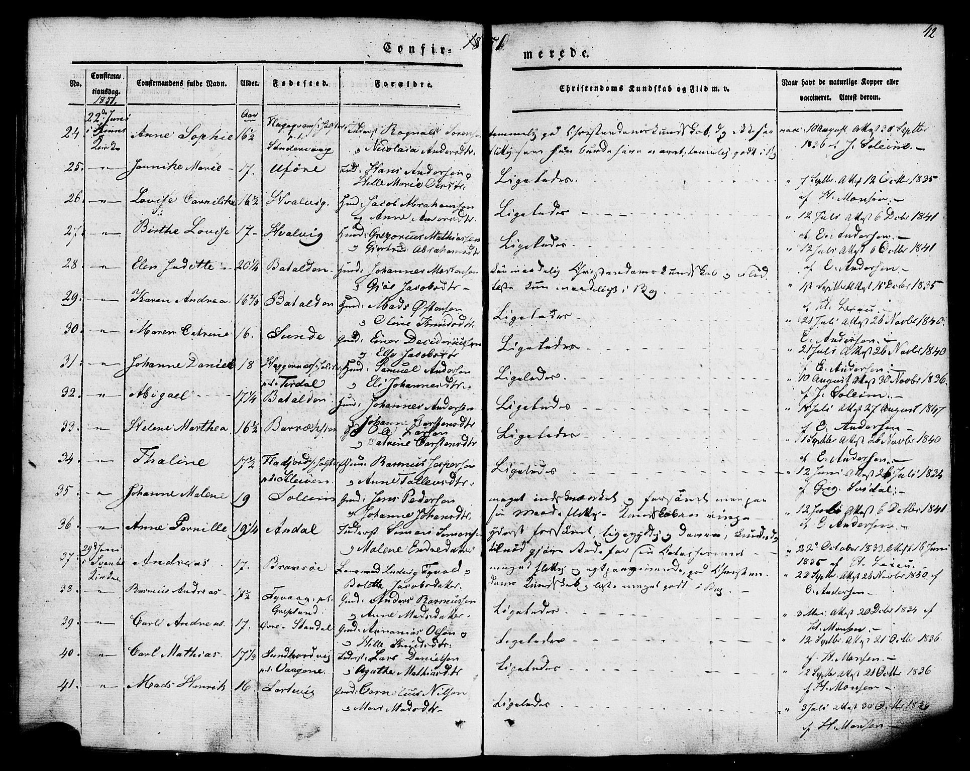 Kinn sokneprestembete, SAB/A-80801/H/Haa/Haaa/L0007: Parish register (official) no. A 7, 1841-1858, p. 42