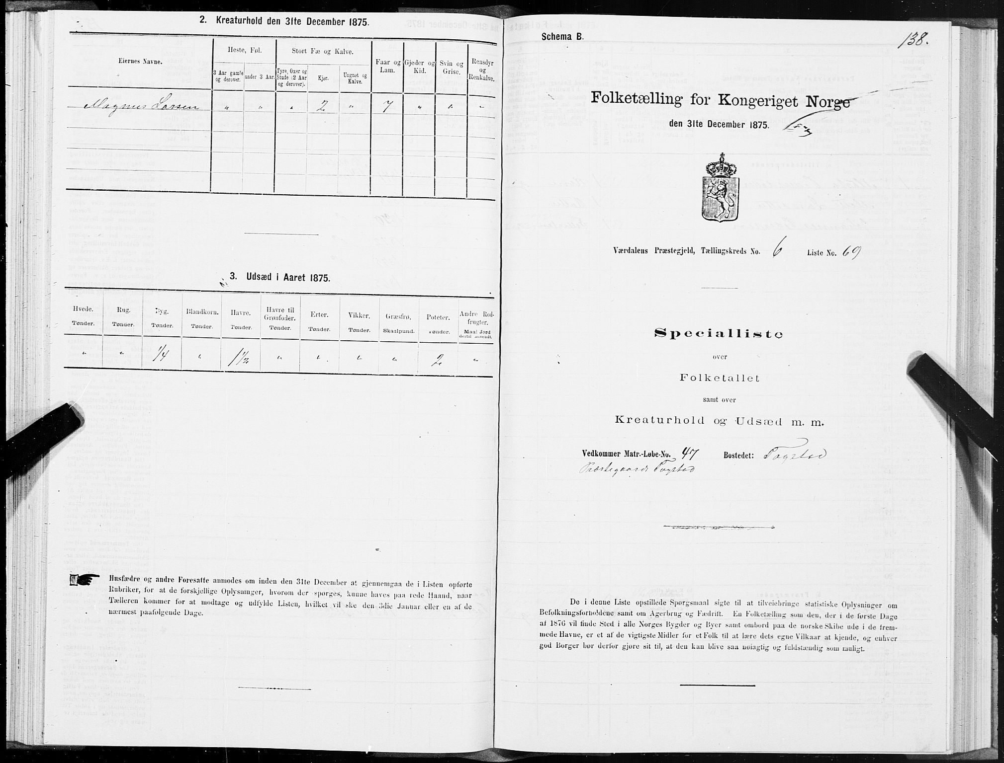 SAT, 1875 census for 1721P Verdal, 1875, p. 4138