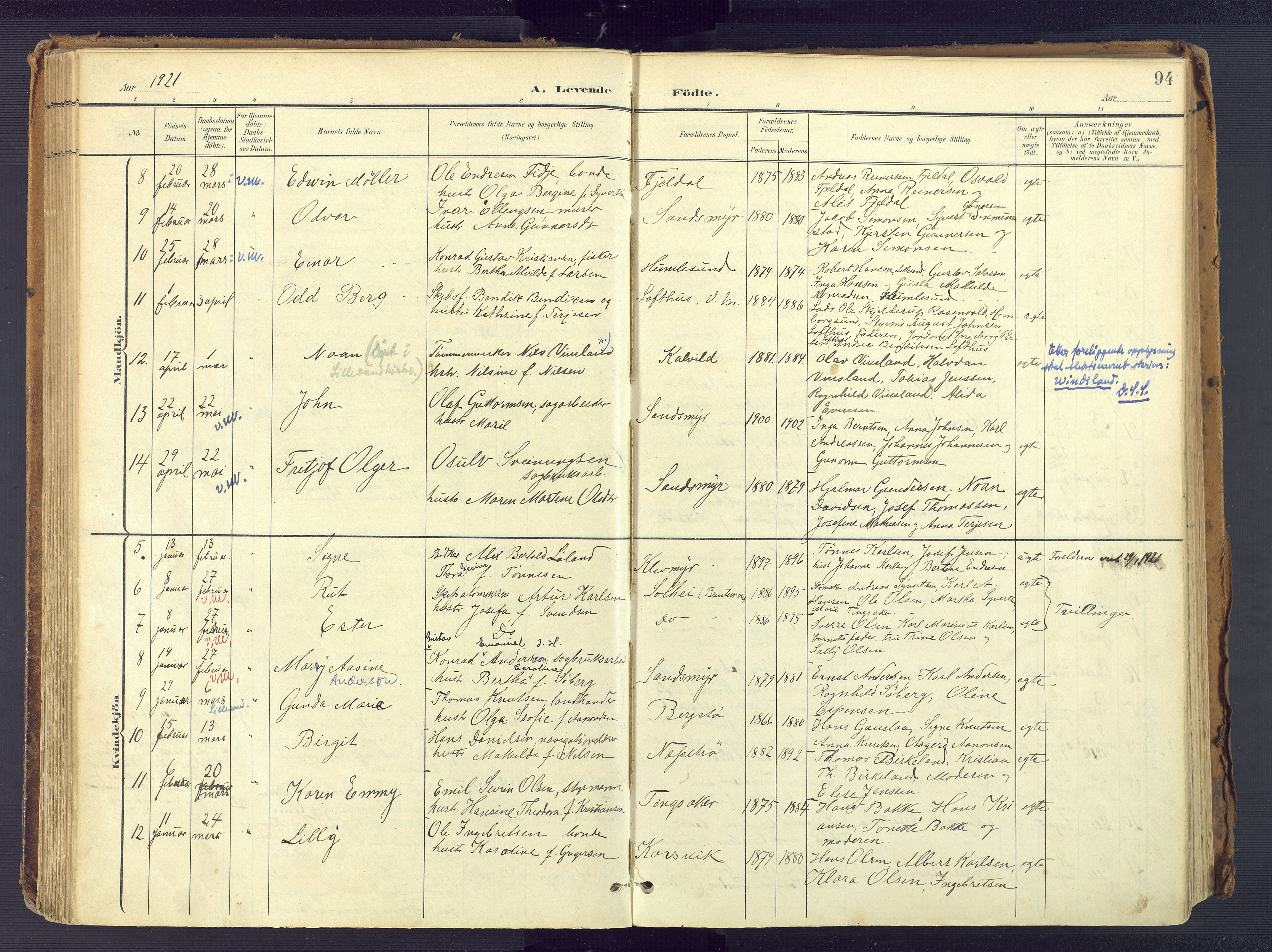 Vestre Moland sokneprestkontor, SAK/1111-0046/F/Fa/Fab/L0010: Parish register (official) no. A 10, 1900-1926, p. 94