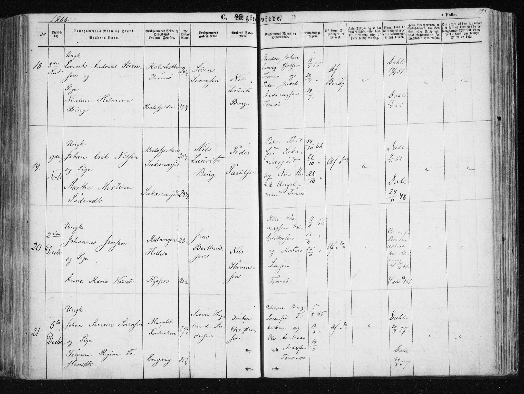 Tromsøysund sokneprestkontor, SATØ/S-1304/G/Ga/L0001kirke: Parish register (official) no. 1, 1856-1867, p. 195
