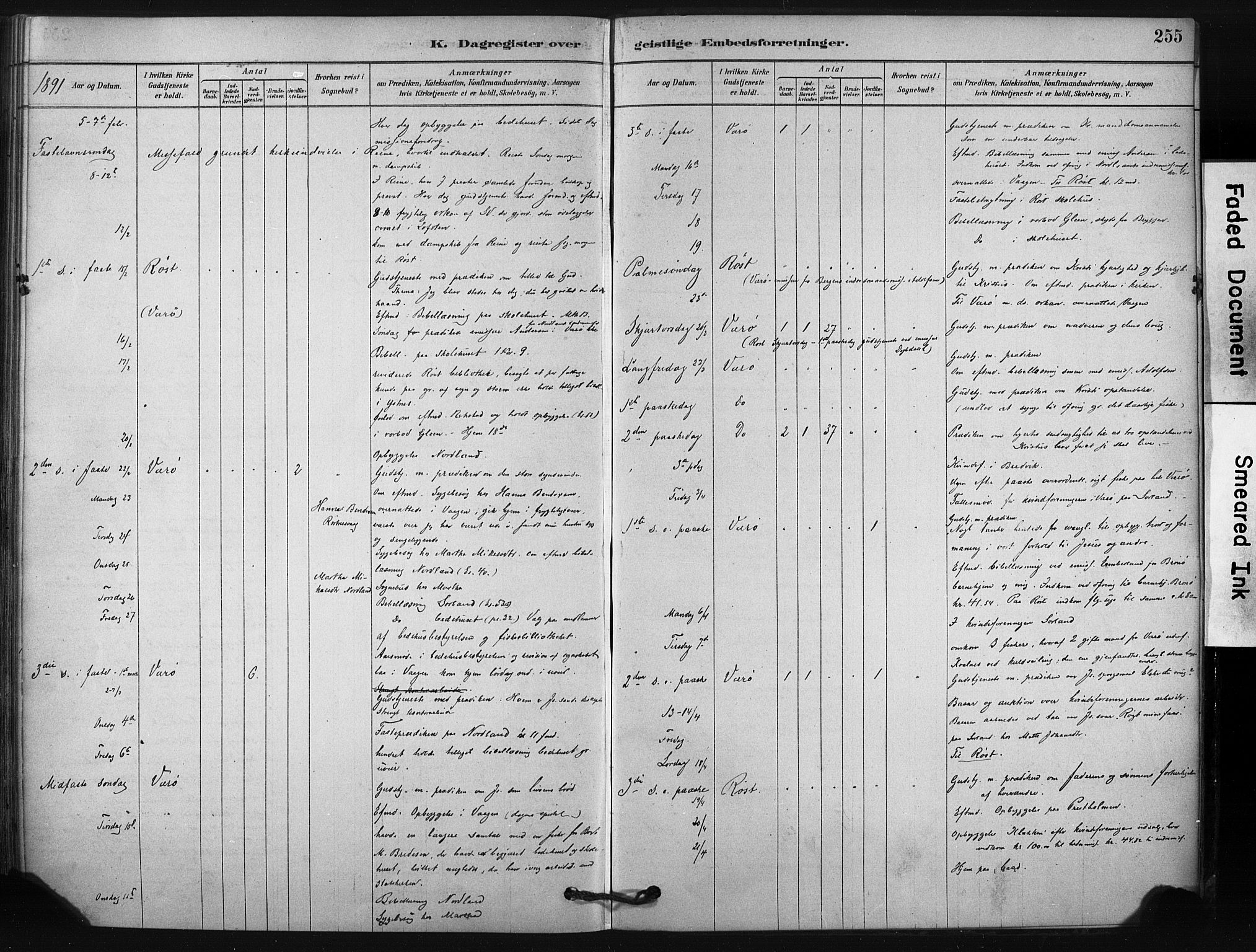 Ministerialprotokoller, klokkerbøker og fødselsregistre - Nordland, AV/SAT-A-1459/807/L0122: Parish register (official) no. 807A05, 1880-1902, p. 255