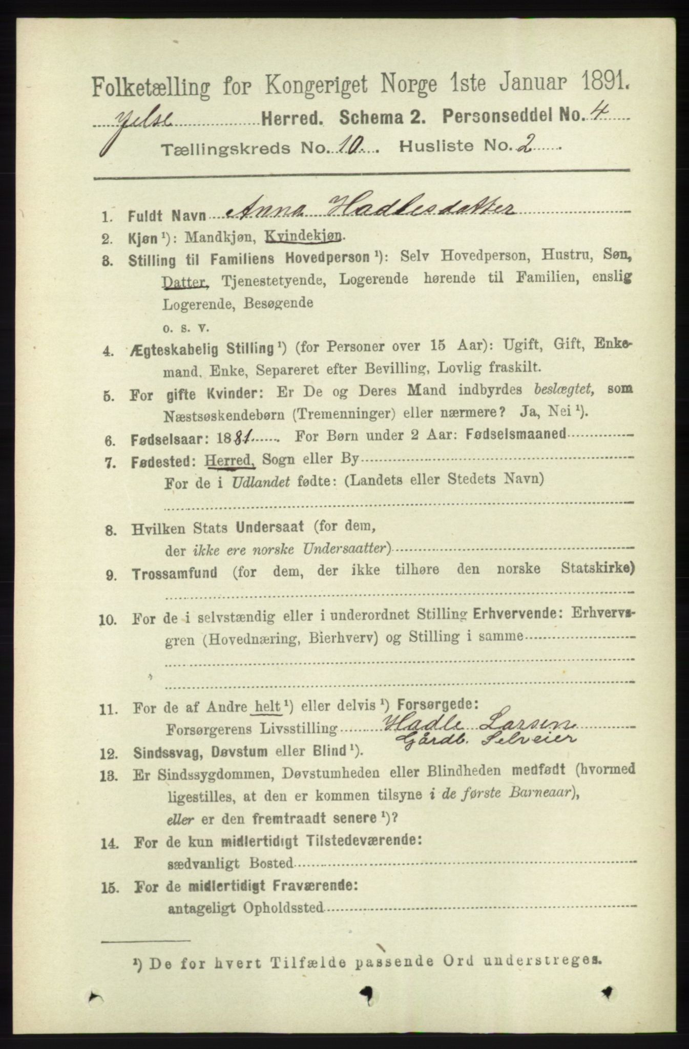 RA, 1891 census for 1138 Jelsa, 1891, p. 2436