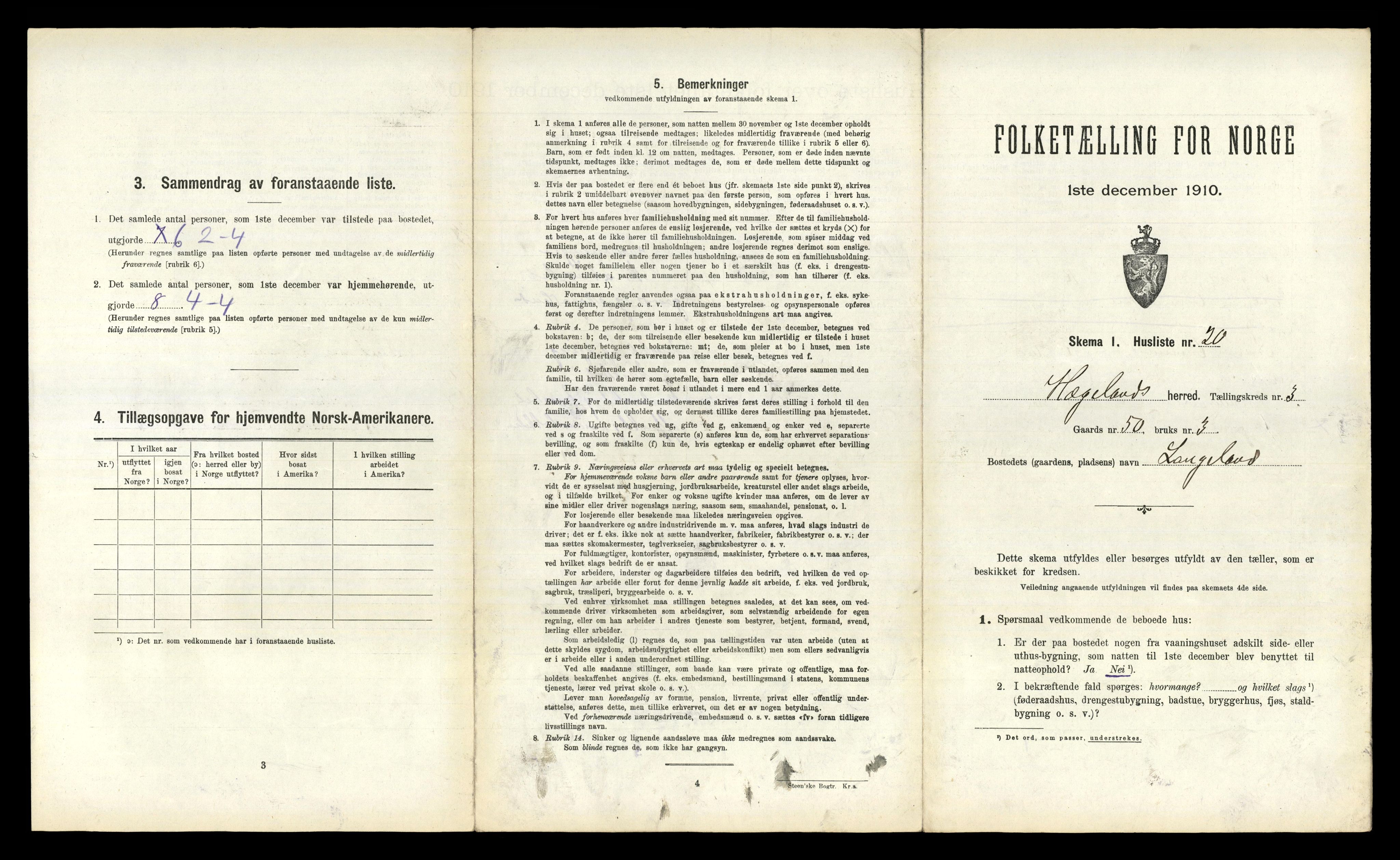 RA, 1910 census for Hægeland, 1910, p. 212