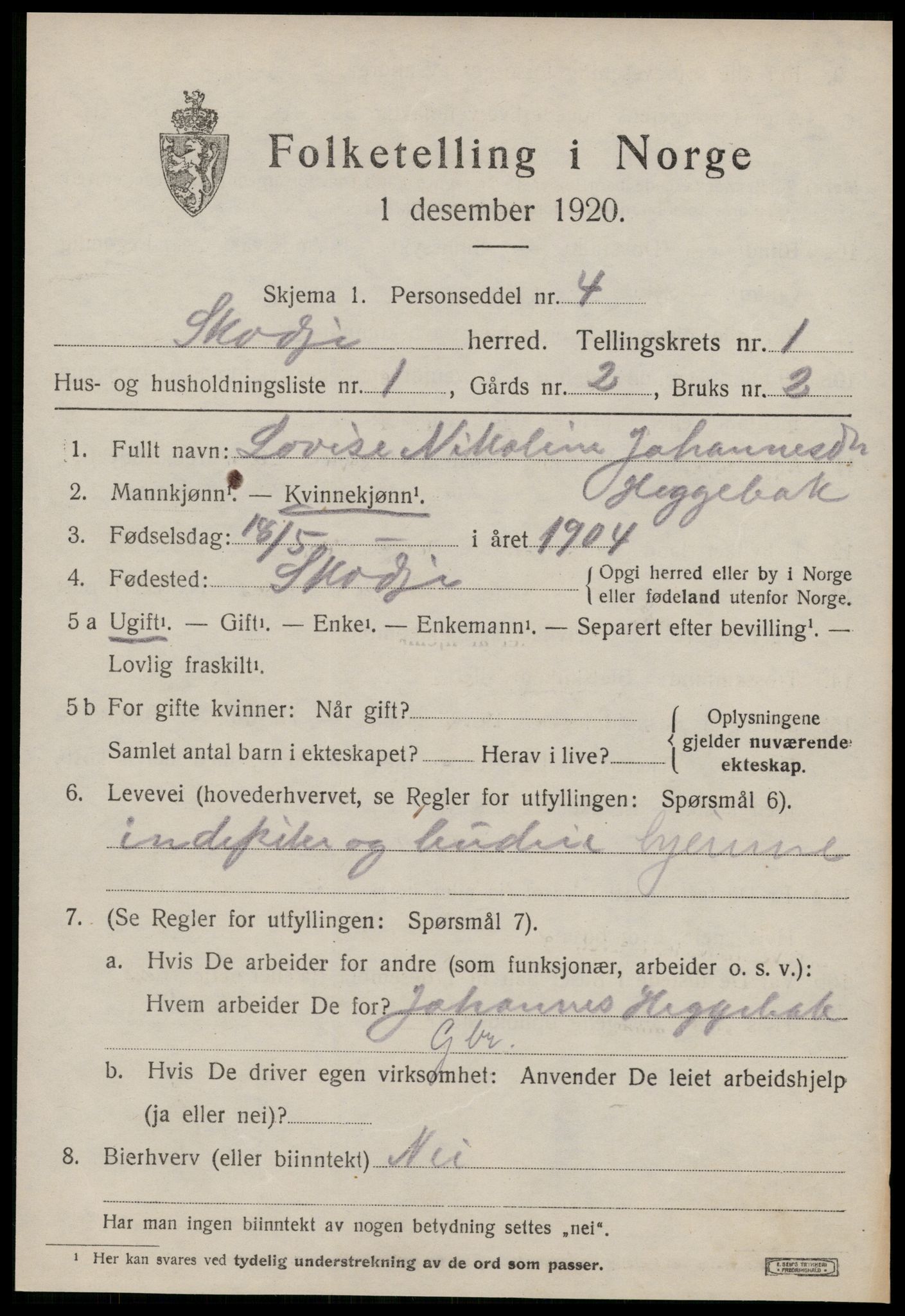 SAT, 1920 census for Skodje, 1920, p. 669