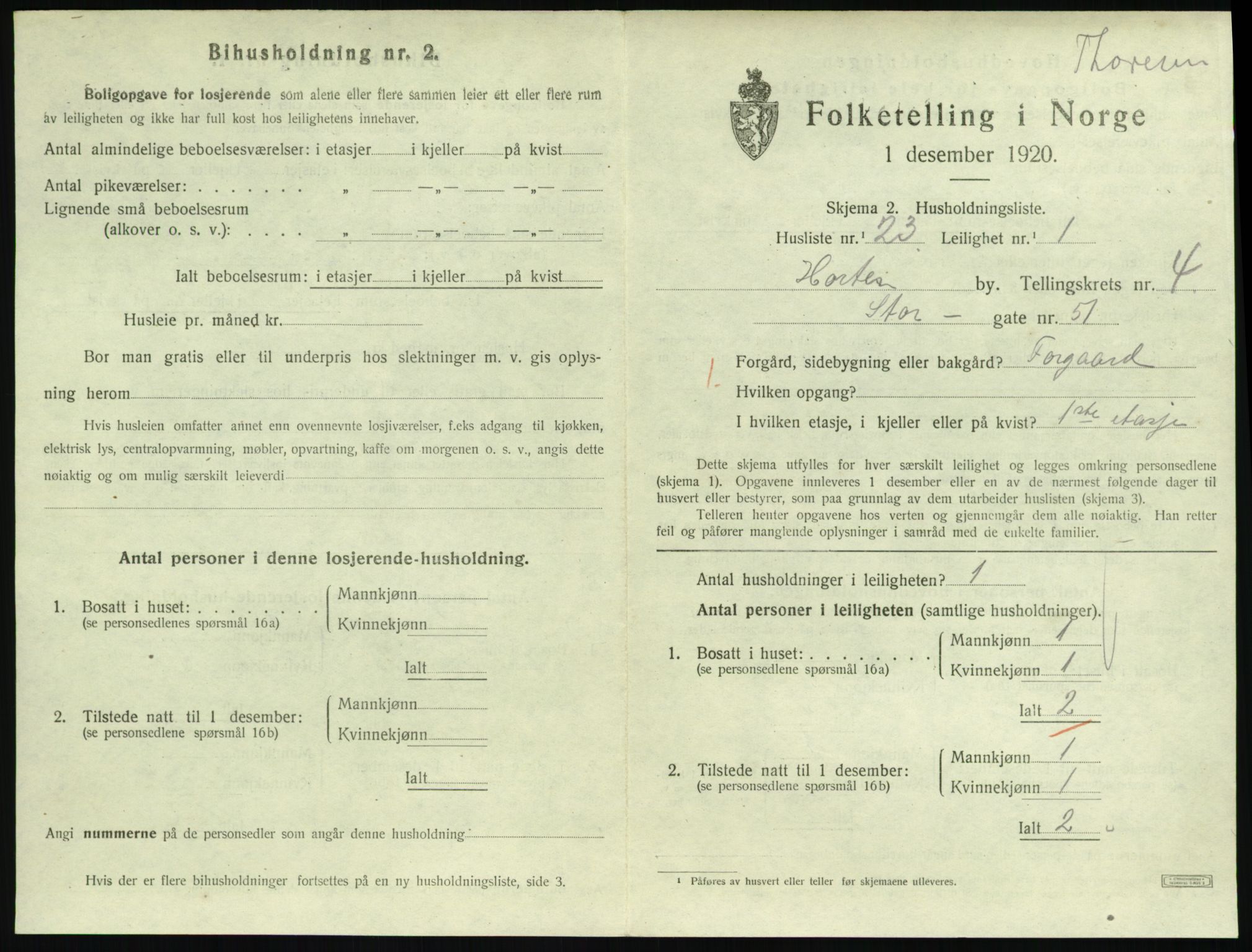 SAKO, 1920 census for Horten, 1920, p. 4909