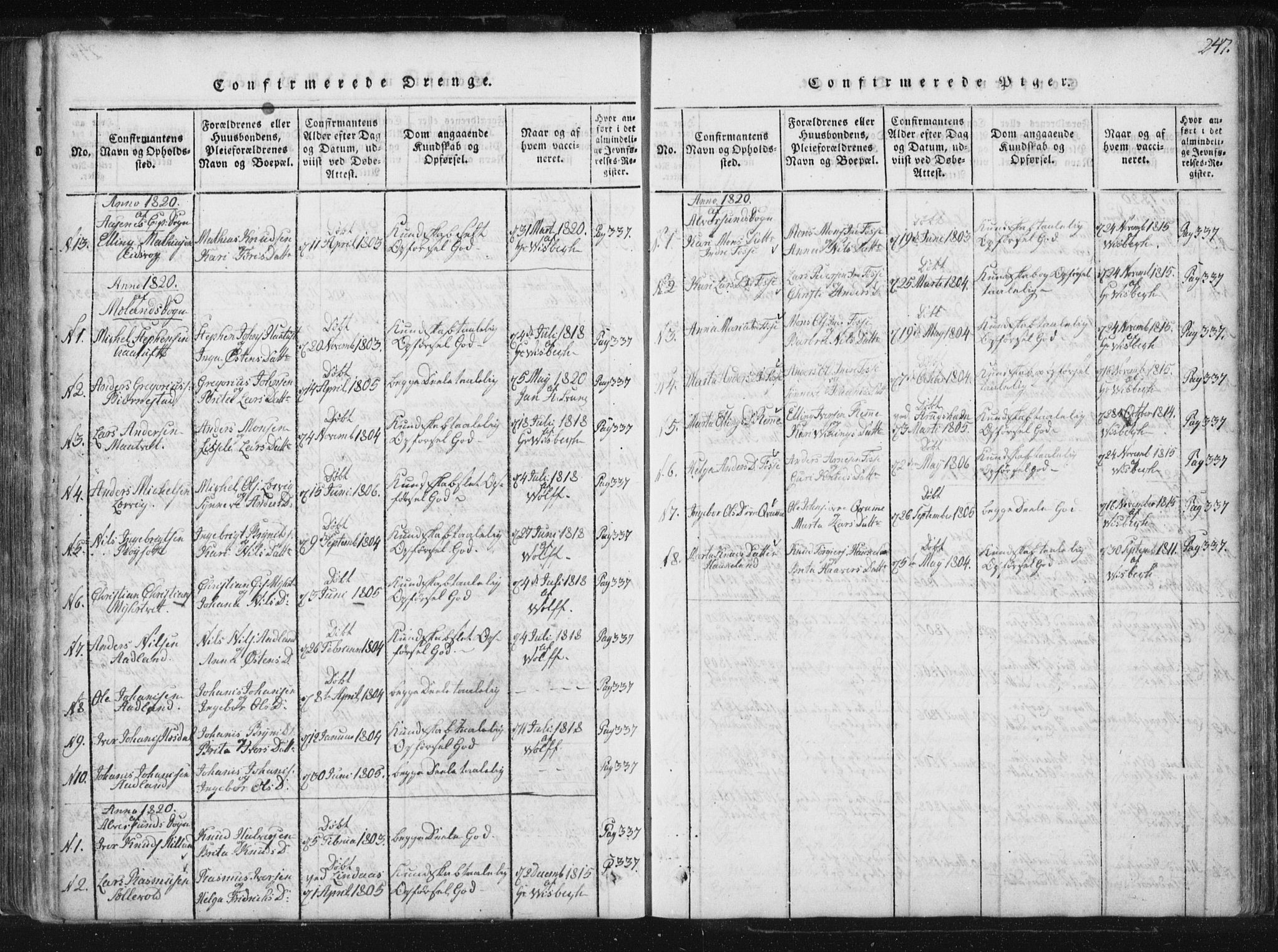 Hamre sokneprestembete, AV/SAB-A-75501/H/Ha/Haa/Haaa/L0010: Parish register (official) no. A 10, 1816-1826, p. 247