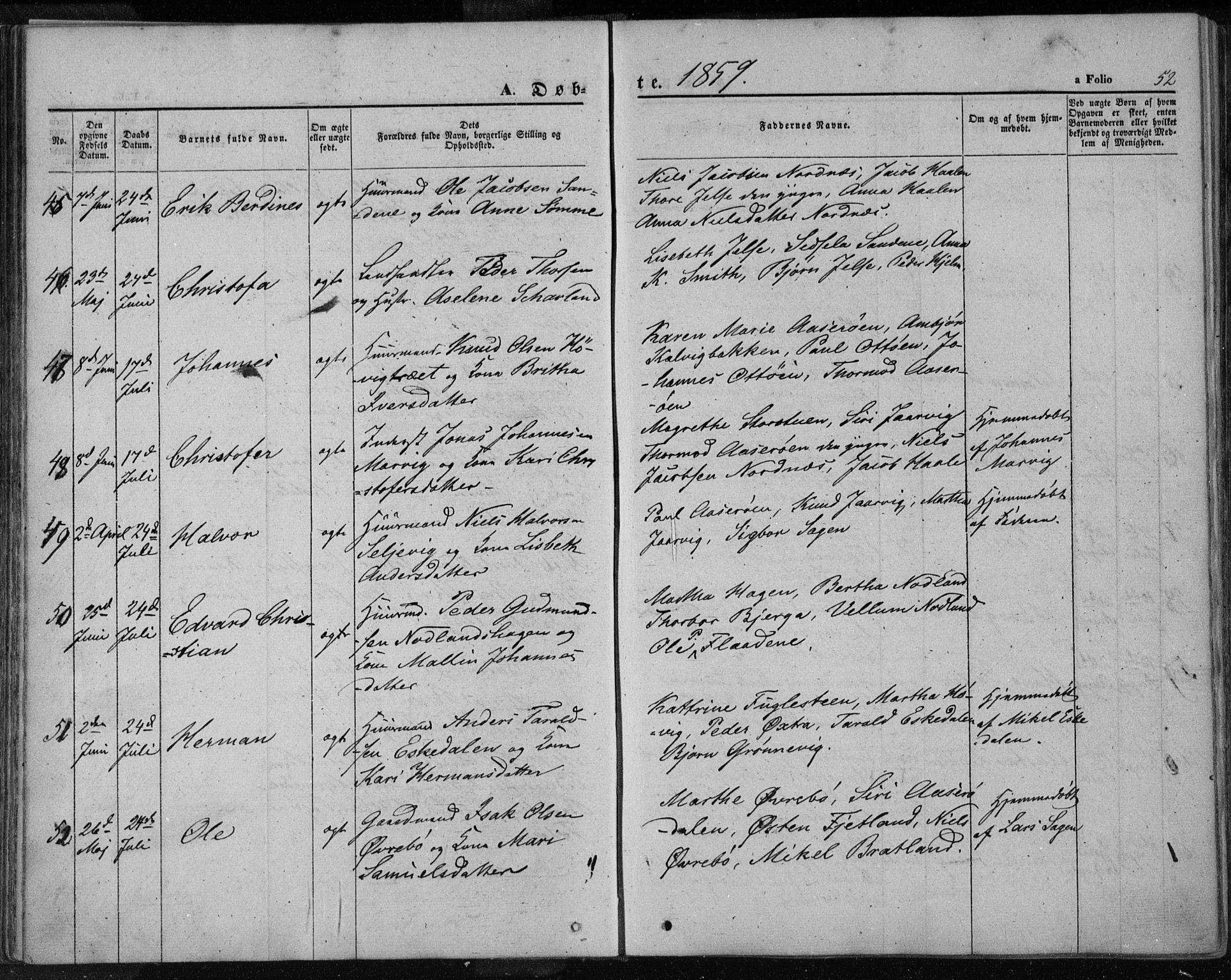 Jelsa sokneprestkontor, AV/SAST-A-101842/01/IV: Parish register (official) no. A 7, 1854-1866, p. 52