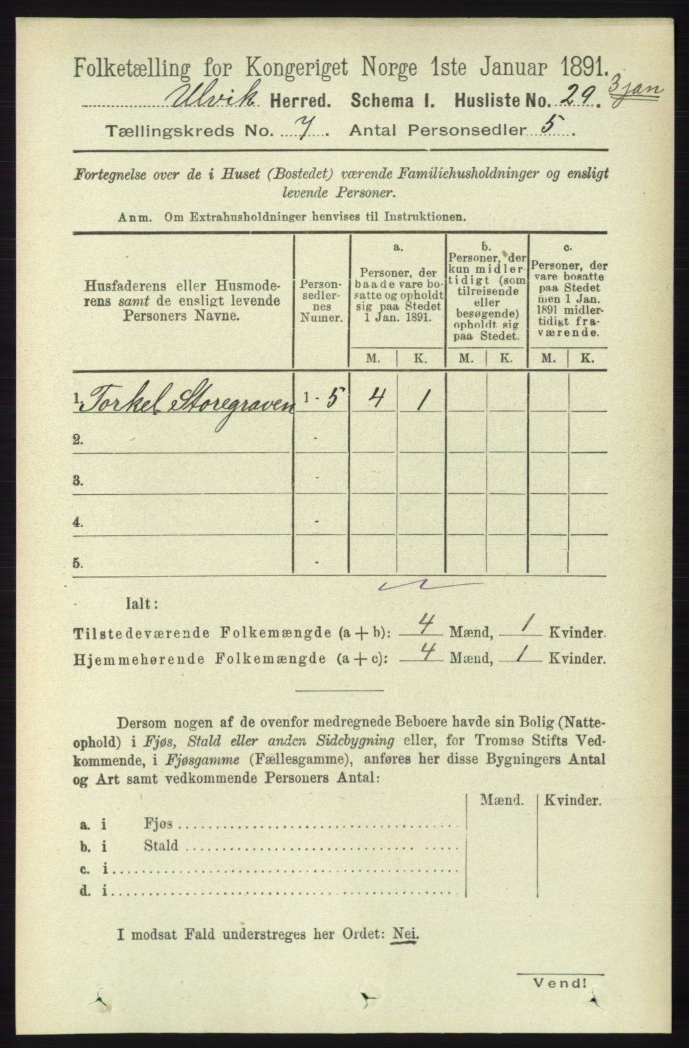 RA, 1891 census for 1233 Ulvik, 1891, p. 2253