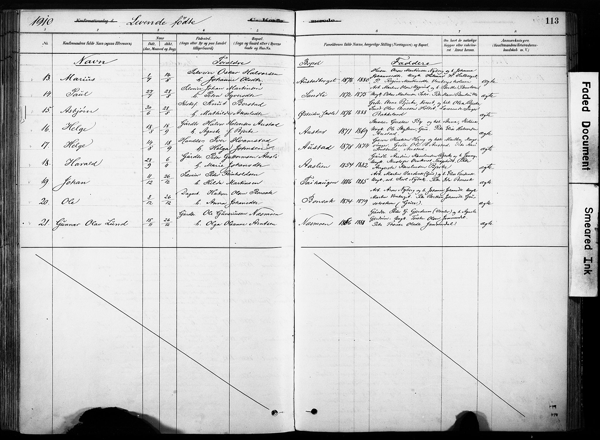 Hof prestekontor, AV/SAH-PREST-038/H/Ha/Haa/L0011: Parish register (official) no. 11, 1879-1911, p. 113