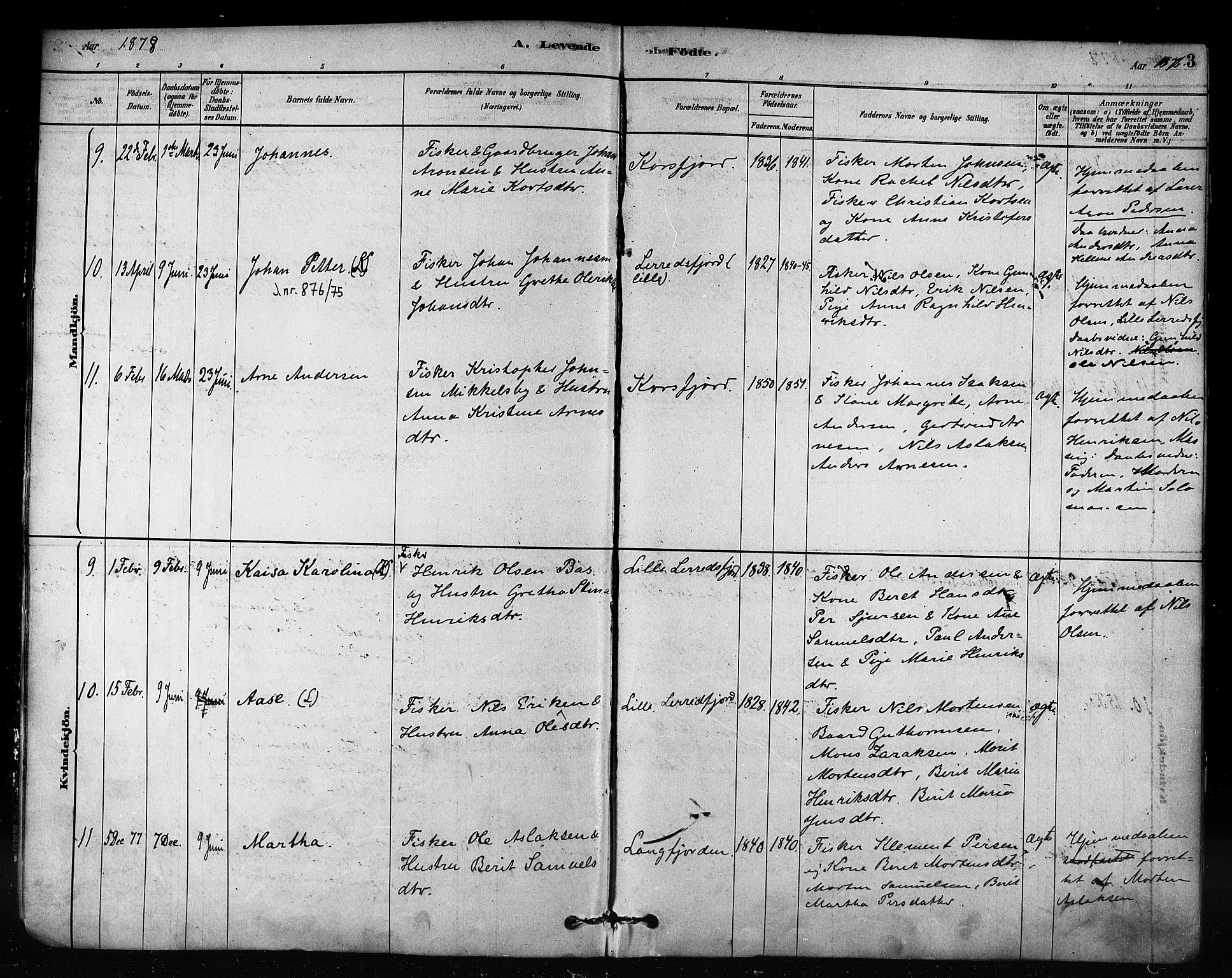 Talvik sokneprestkontor, AV/SATØ-S-1337/H/Ha/L0012kirke: Parish register (official) no. 12, 1878-1886, p. 3