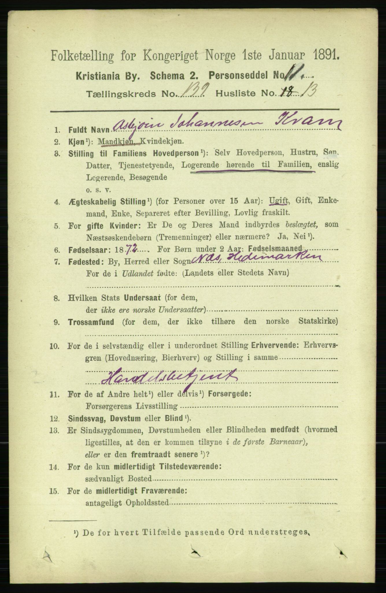 RA, 1891 census for 0301 Kristiania, 1891, p. 77413