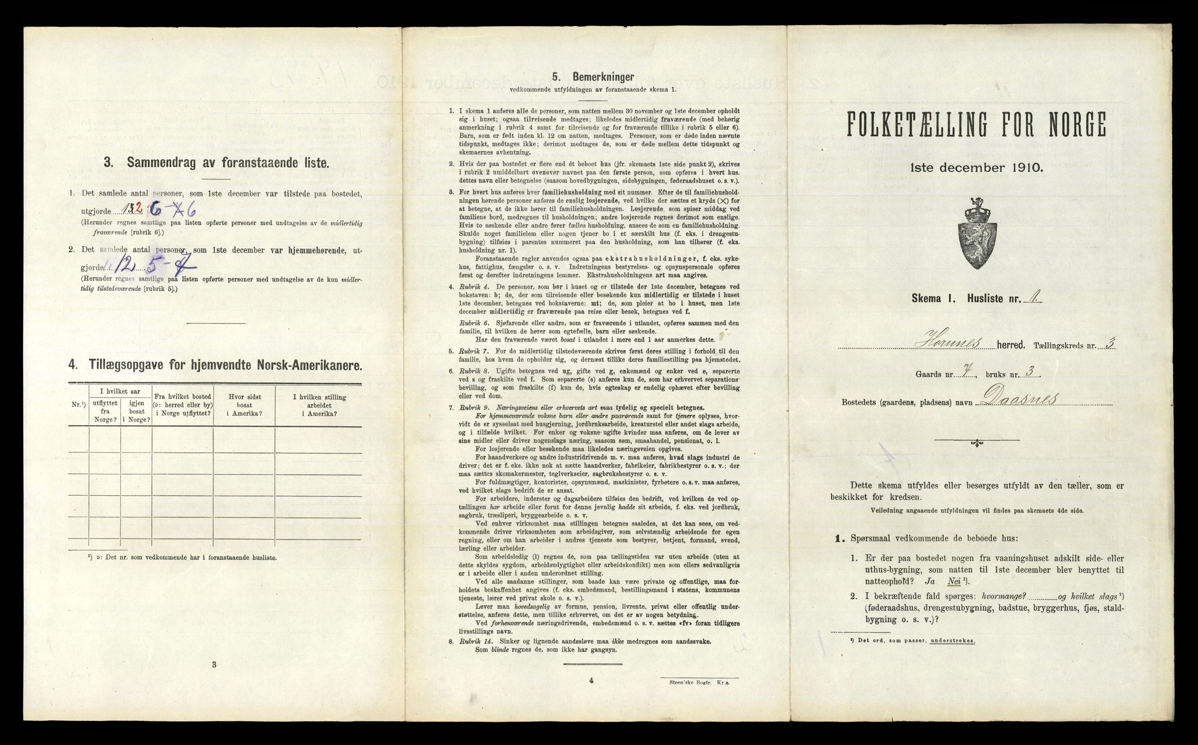 RA, 1910 census for Hornnes, 1910, p. 164