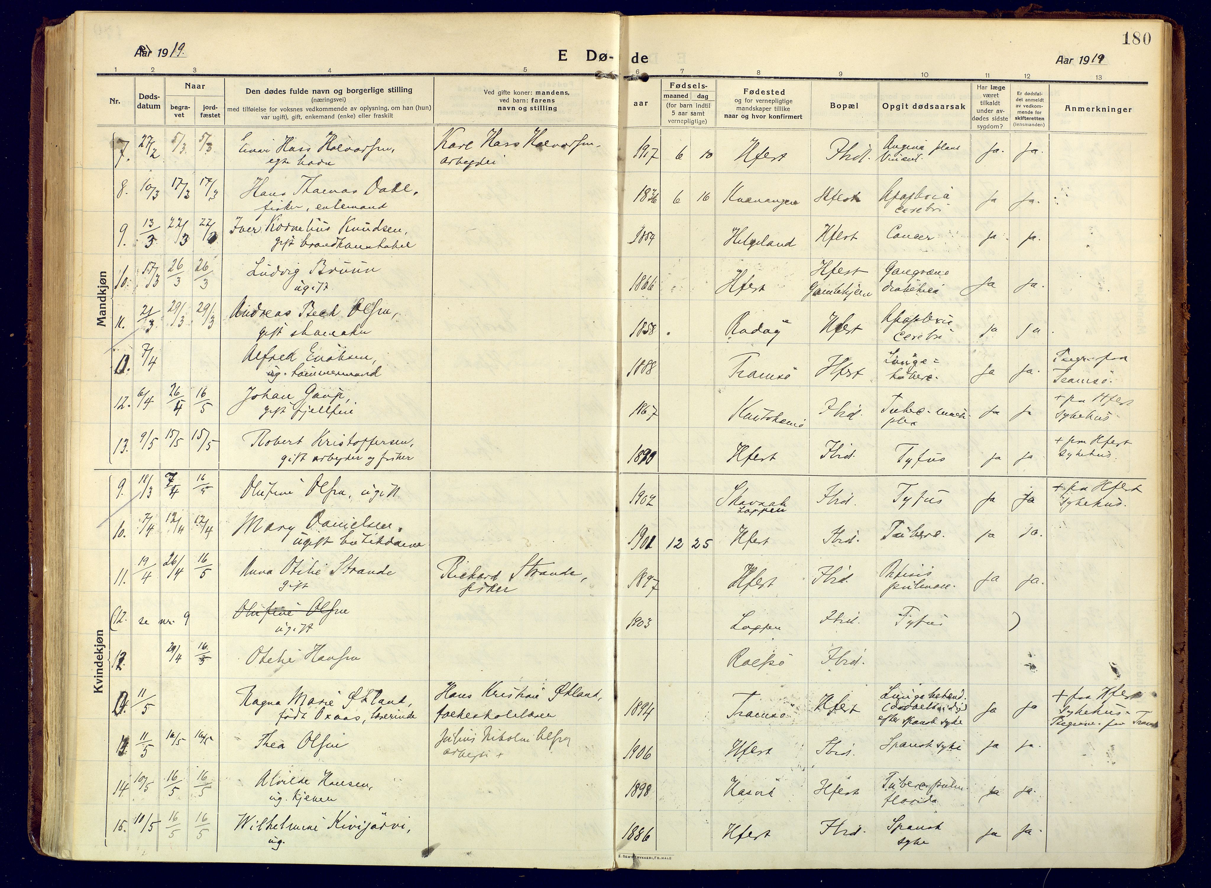 Hammerfest sokneprestkontor, SATØ/S-1347/H/Ha/L0015.kirke: Parish register (official) no. 15, 1916-1923, p. 180