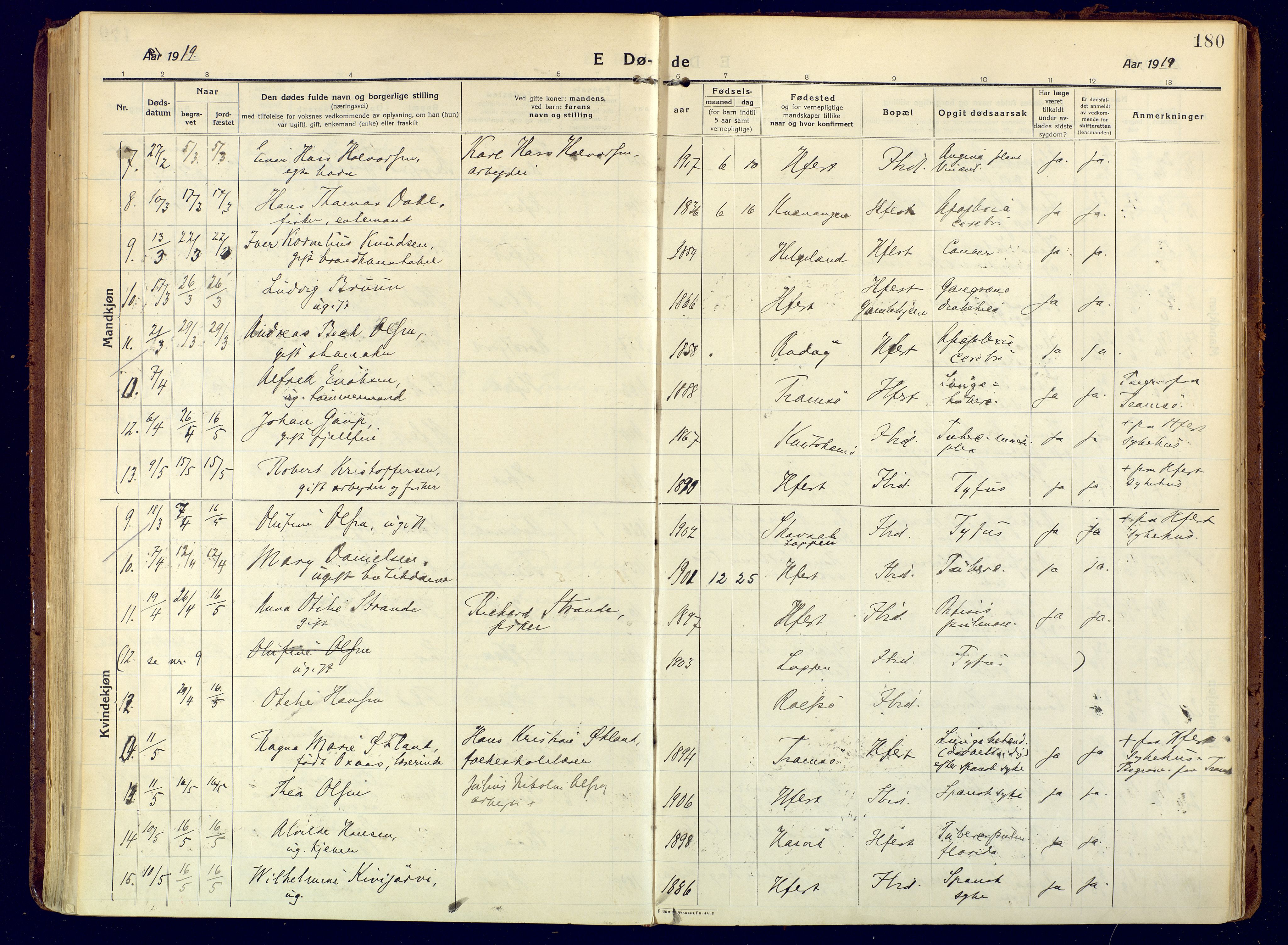 Hammerfest sokneprestkontor, AV/SATØ-S-1347/H/Ha/L0015.kirke: Parish register (official) no. 15, 1916-1923, p. 180