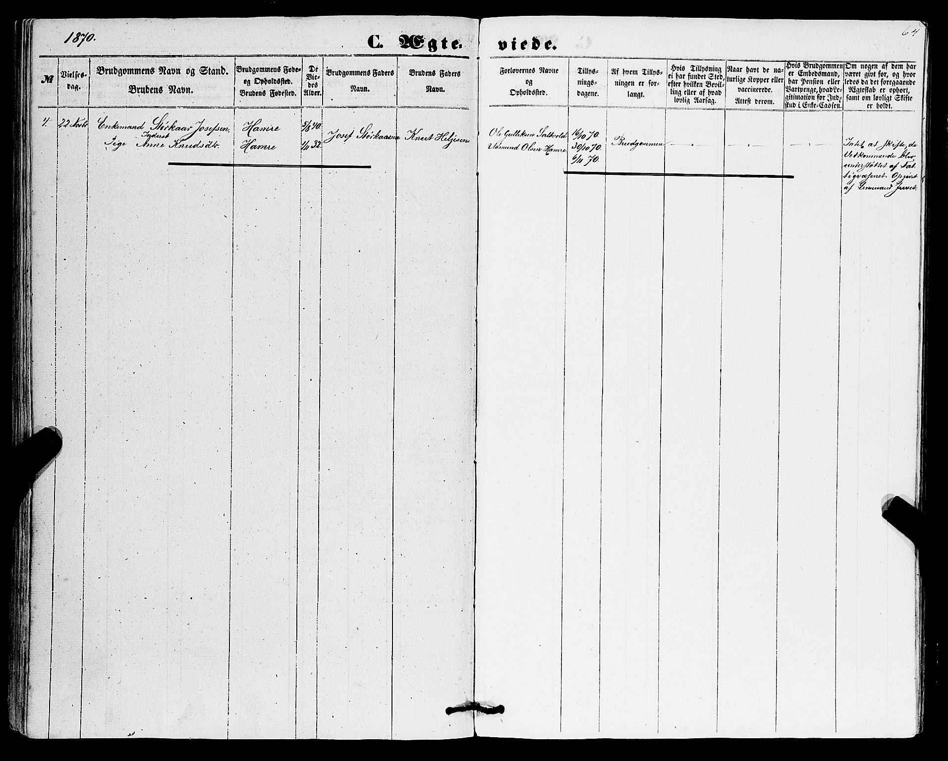Røldal sokneprestembete, SAB/A-100247: Parish register (official) no. A 3, 1856-1870, p. 64