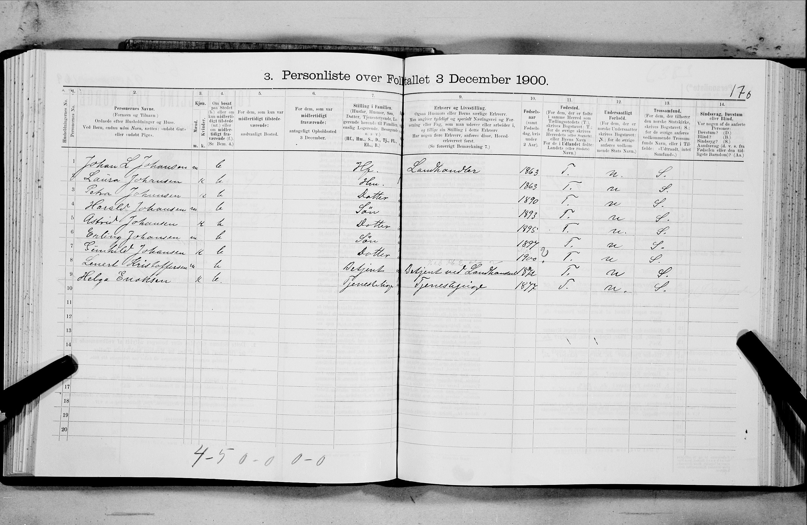 SAT, 1900 census for Flakstad, 1900, p. 189