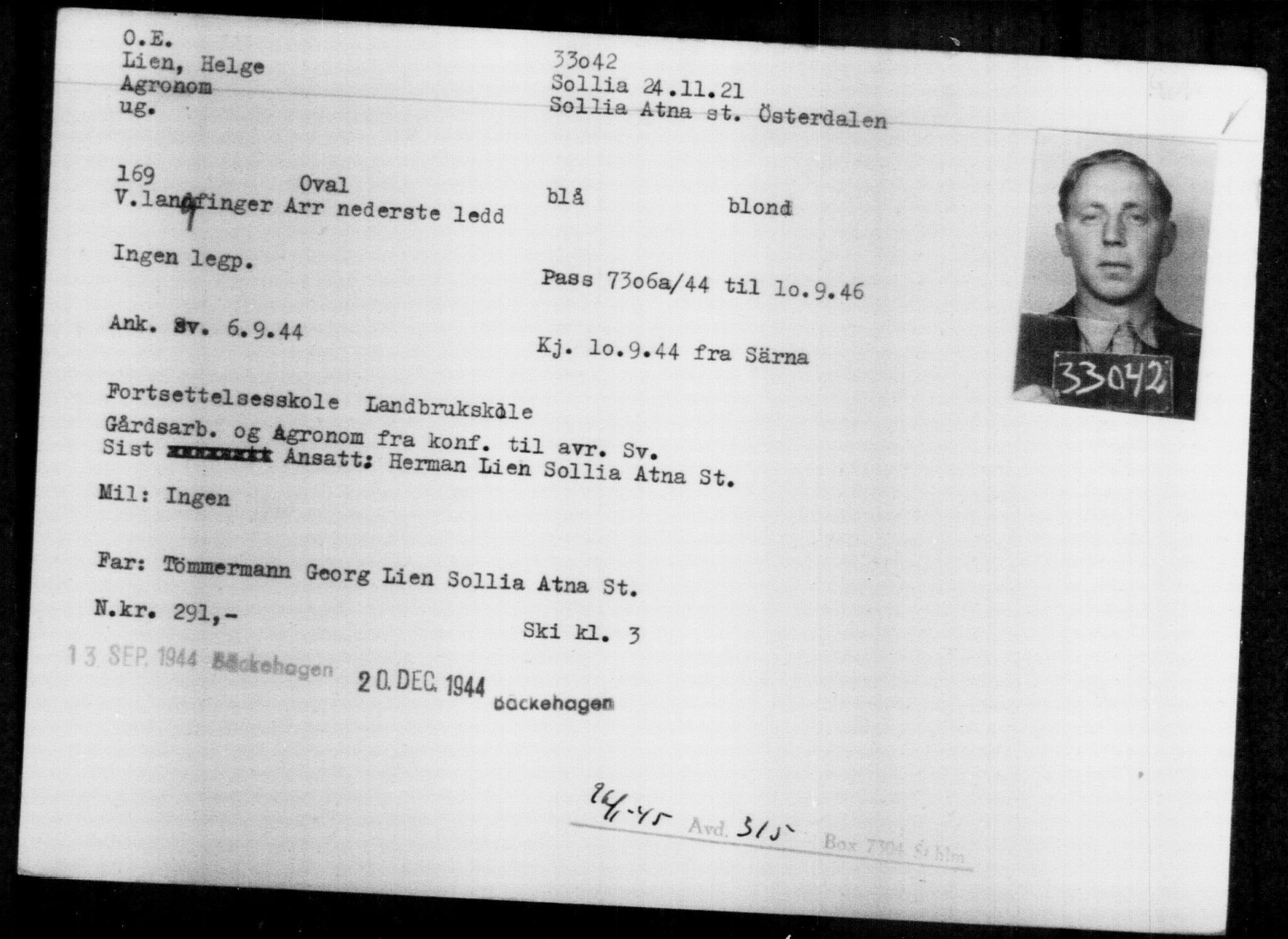 Utenriksstasjonene, Legasjonen i Stockholm, Flyktningkontoret, AV/RA-S-6753/V/Va/L0013: Kjesäterkartoteket, flyktninger med registreringsnr. 31500-34731, 1940-1945, p. 1616