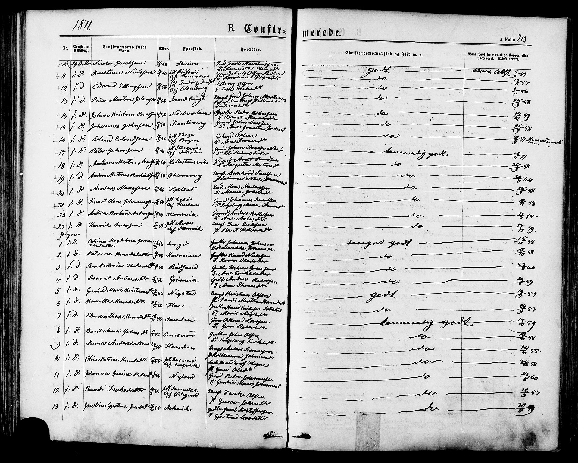 Ministerialprotokoller, klokkerbøker og fødselsregistre - Møre og Romsdal, SAT/A-1454/568/L0805: Parish register (official) no. 568A12 /1, 1869-1884, p. 213