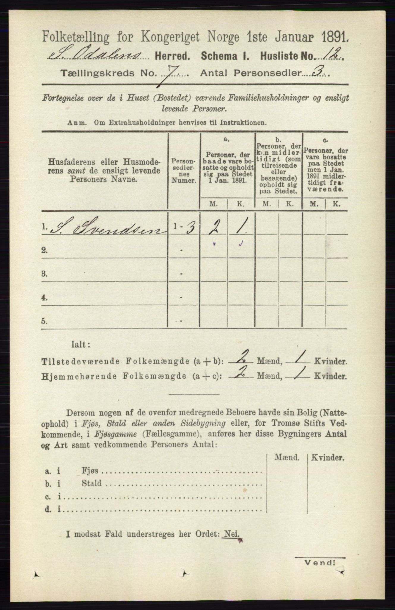 RA, 1891 census for 0419 Sør-Odal, 1891, p. 3503