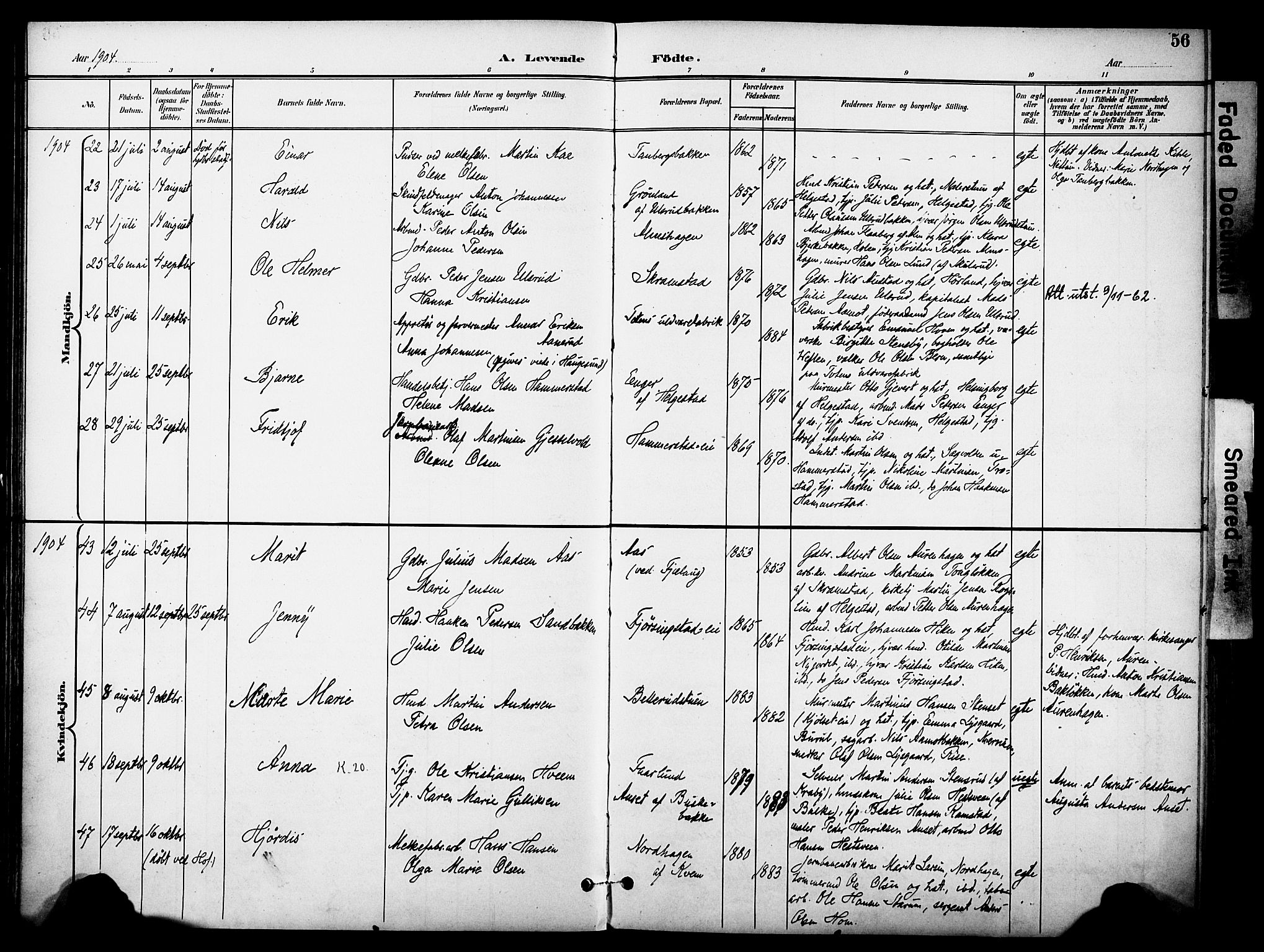 Østre Toten prestekontor, AV/SAH-PREST-104/H/Ha/Haa/L0009: Parish register (official) no. 9, 1897-1913, p. 56