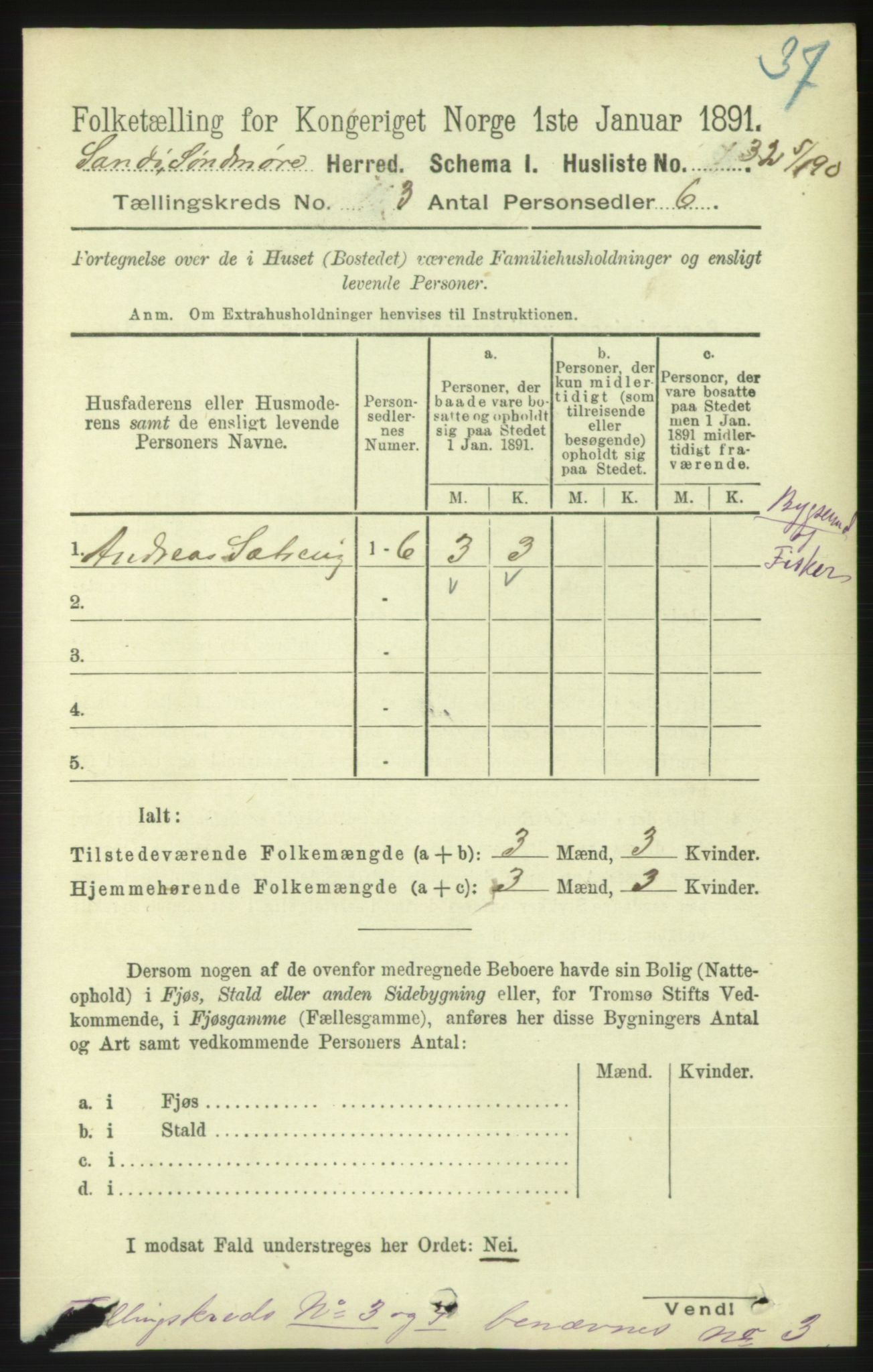 RA, 1891 census for 1514 Sande, 1891, p. 450