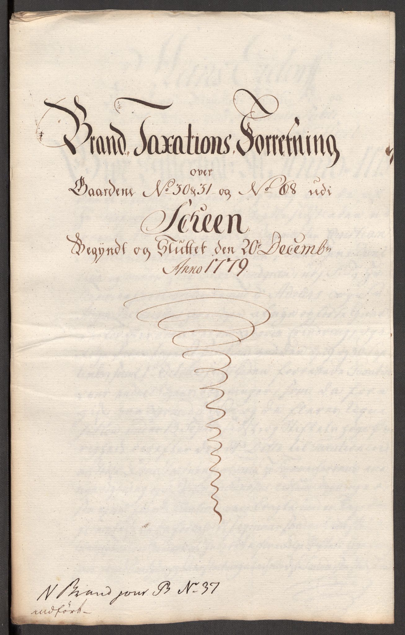 Kommersekollegiet, Brannforsikringskontoret 1767-1814, AV/RA-EA-5458/F/Fa/L0044b/0001: Skien / Branntakstprotokoll, Gårdene no 30 og 31 og 68, 1779