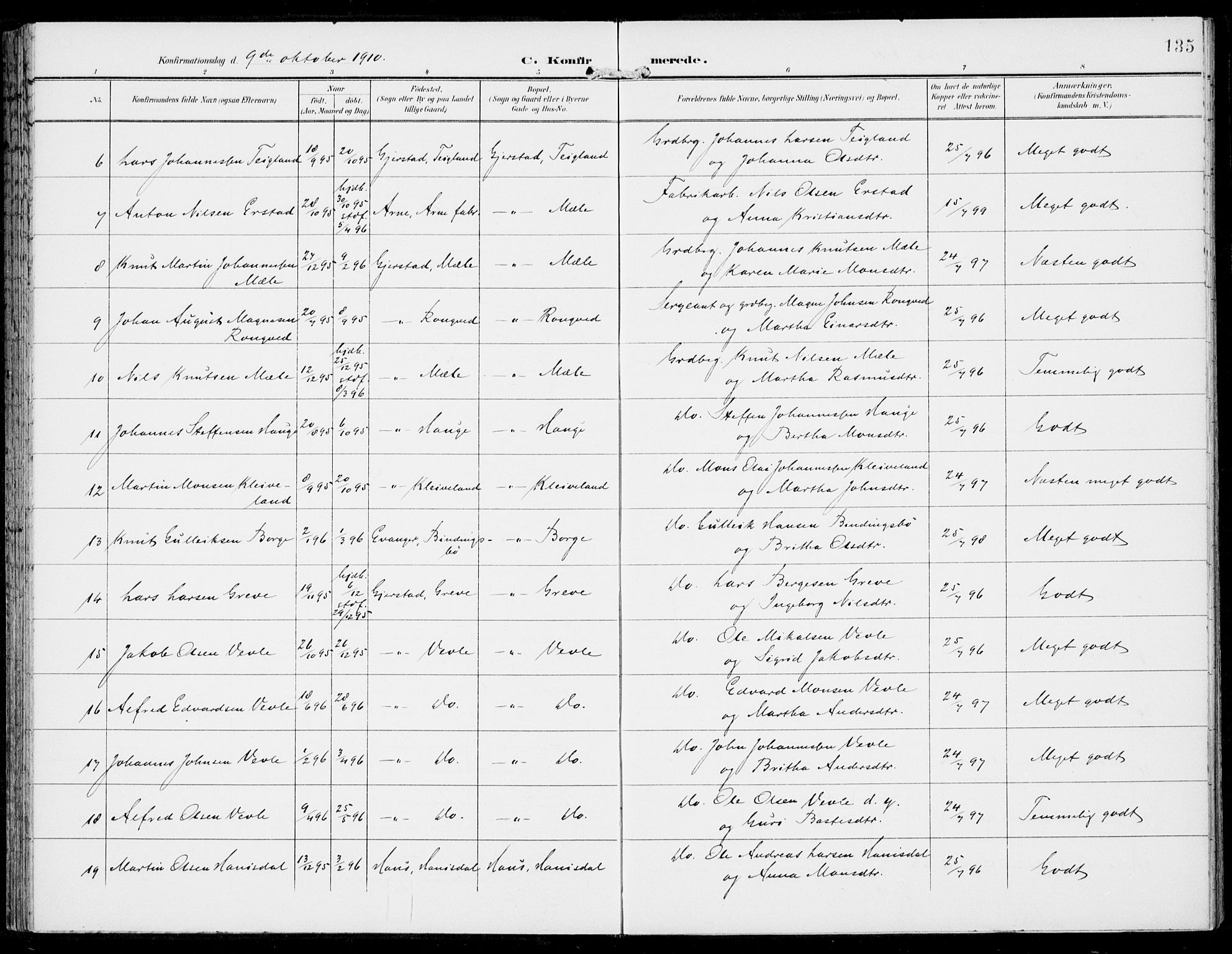 Haus sokneprestembete, AV/SAB-A-75601/H/Haa: Parish register (official) no. C  2, 1900-1915, p. 135