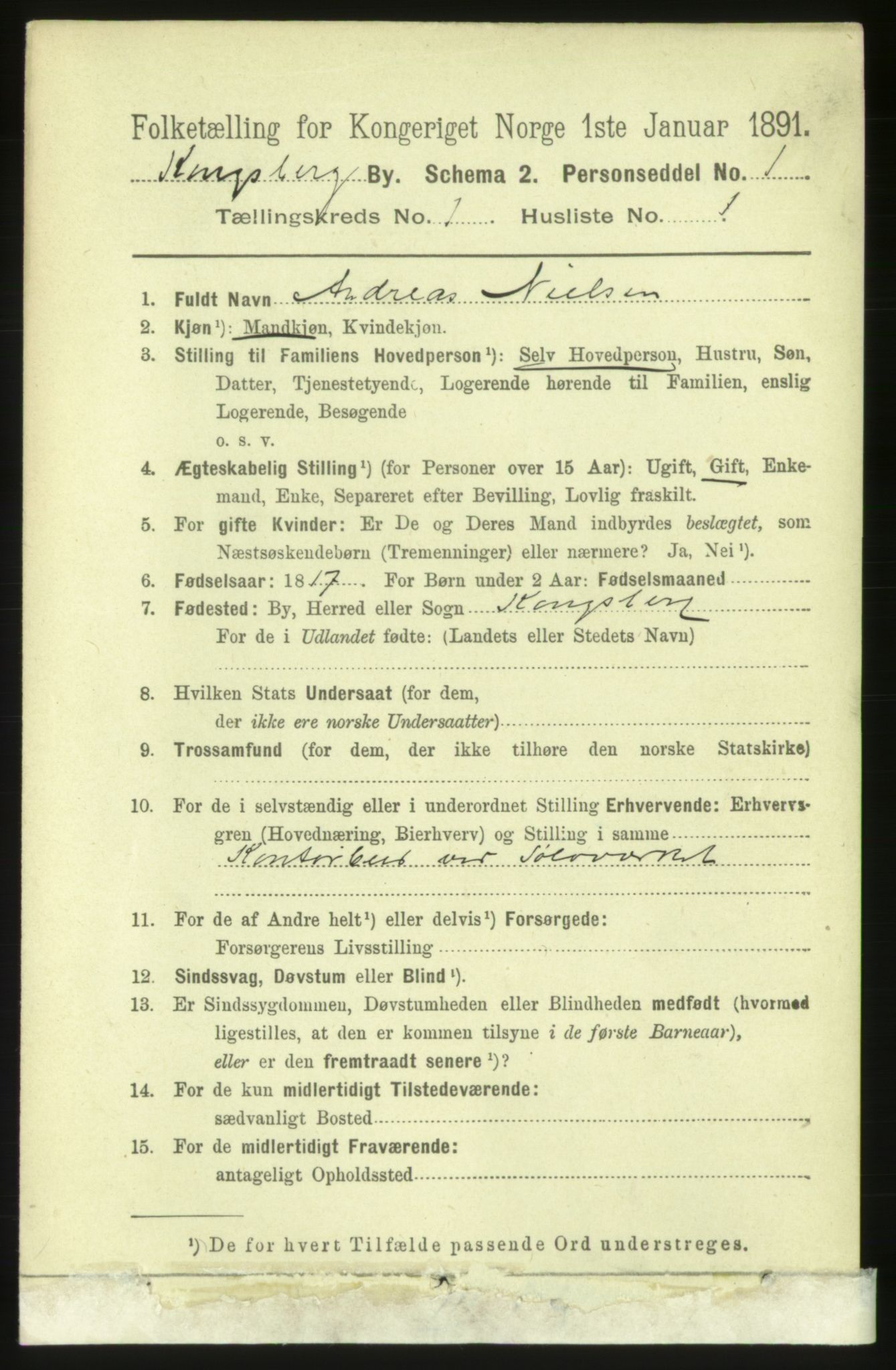 RA, 1891 census for 0604 Kongsberg, 1891, p. 1592