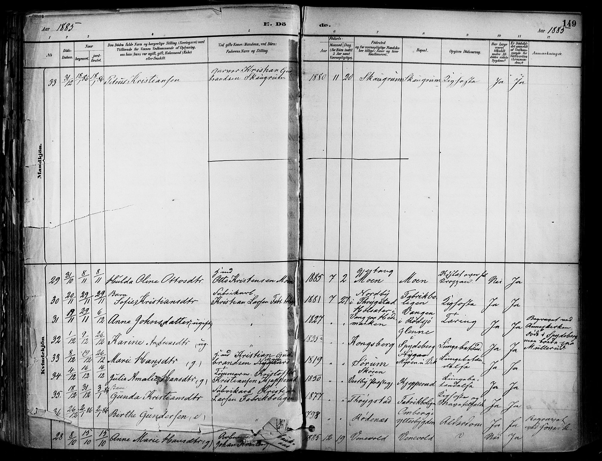 Enebakk prestekontor Kirkebøker, SAO/A-10171c/F/Fa/L0016: Parish register (official) no. I 16, 1883-1898, p. 149
