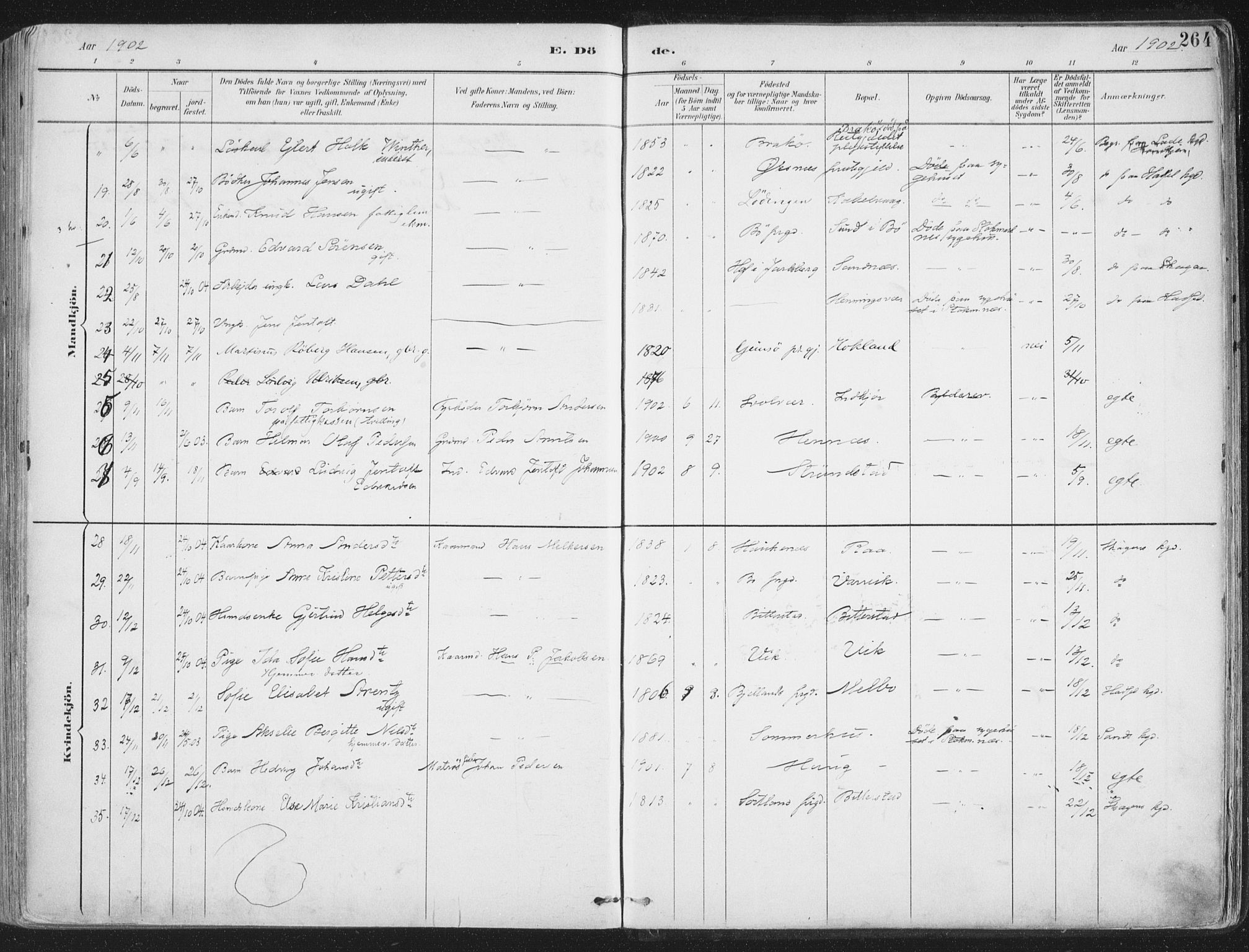 Ministerialprotokoller, klokkerbøker og fødselsregistre - Nordland, AV/SAT-A-1459/888/L1246: Parish register (official) no. 888A12, 1891-1903, p. 264