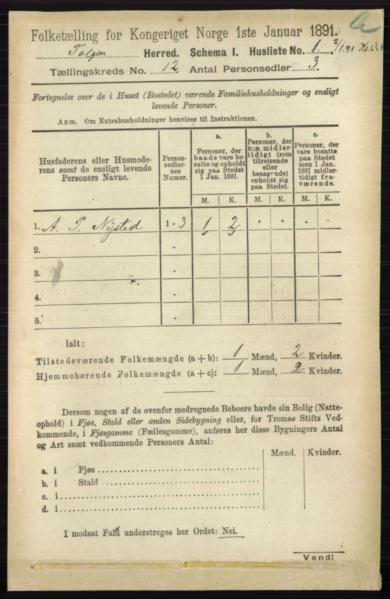 RA, 1891 census for 0436 Tolga, 1891, p. 3655
