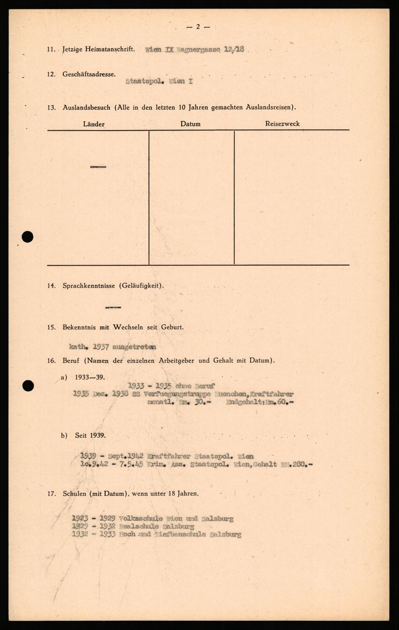 Forsvaret, Forsvarets overkommando II, RA/RAFA-3915/D/Db/L0038: CI Questionaires. Tyske okkupasjonsstyrker i Norge. Østerrikere., 1945-1946, p. 391