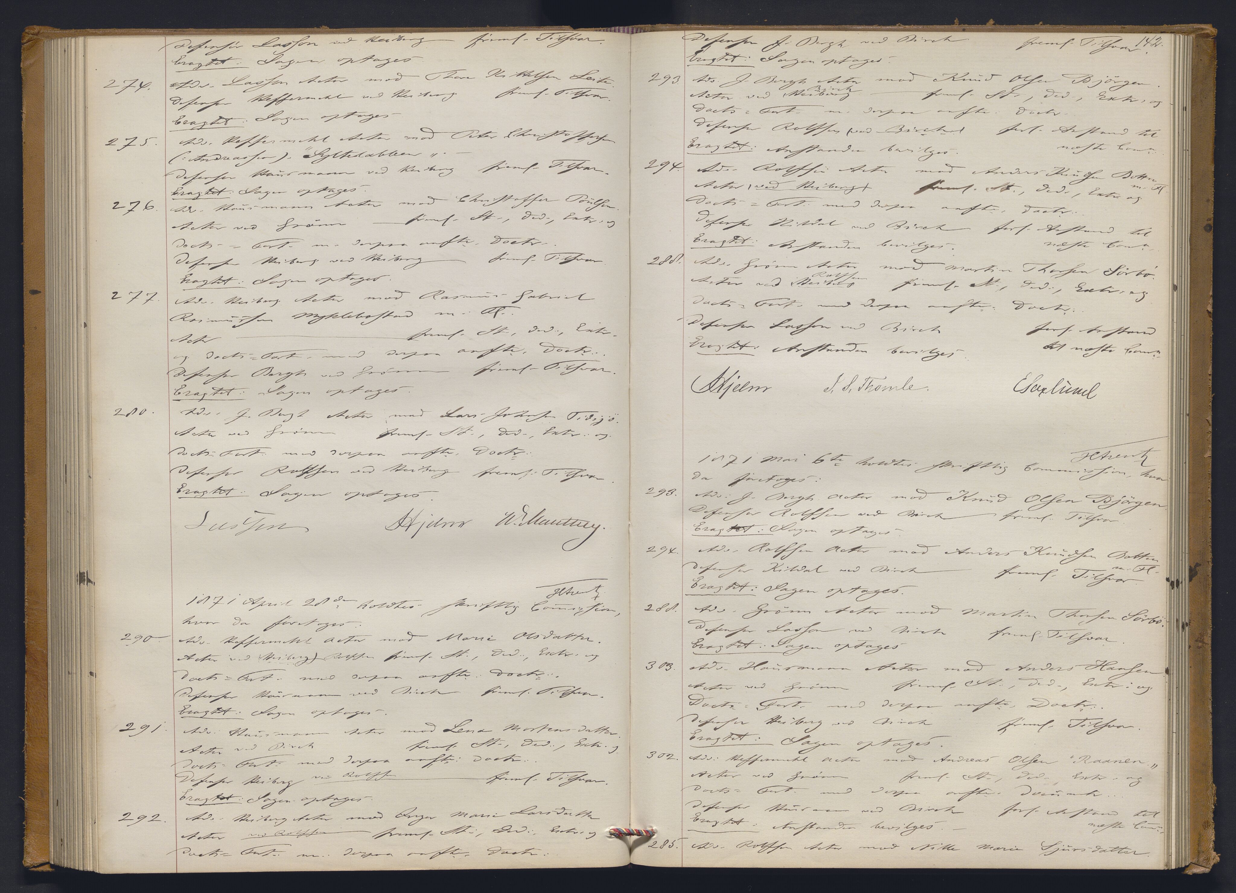 Høyesterett, AV/RA-S-1002/E/Ef/L0012: Protokoll over saker som gikk til skriftlig behandling, 1867-1873, p. 141b-142a