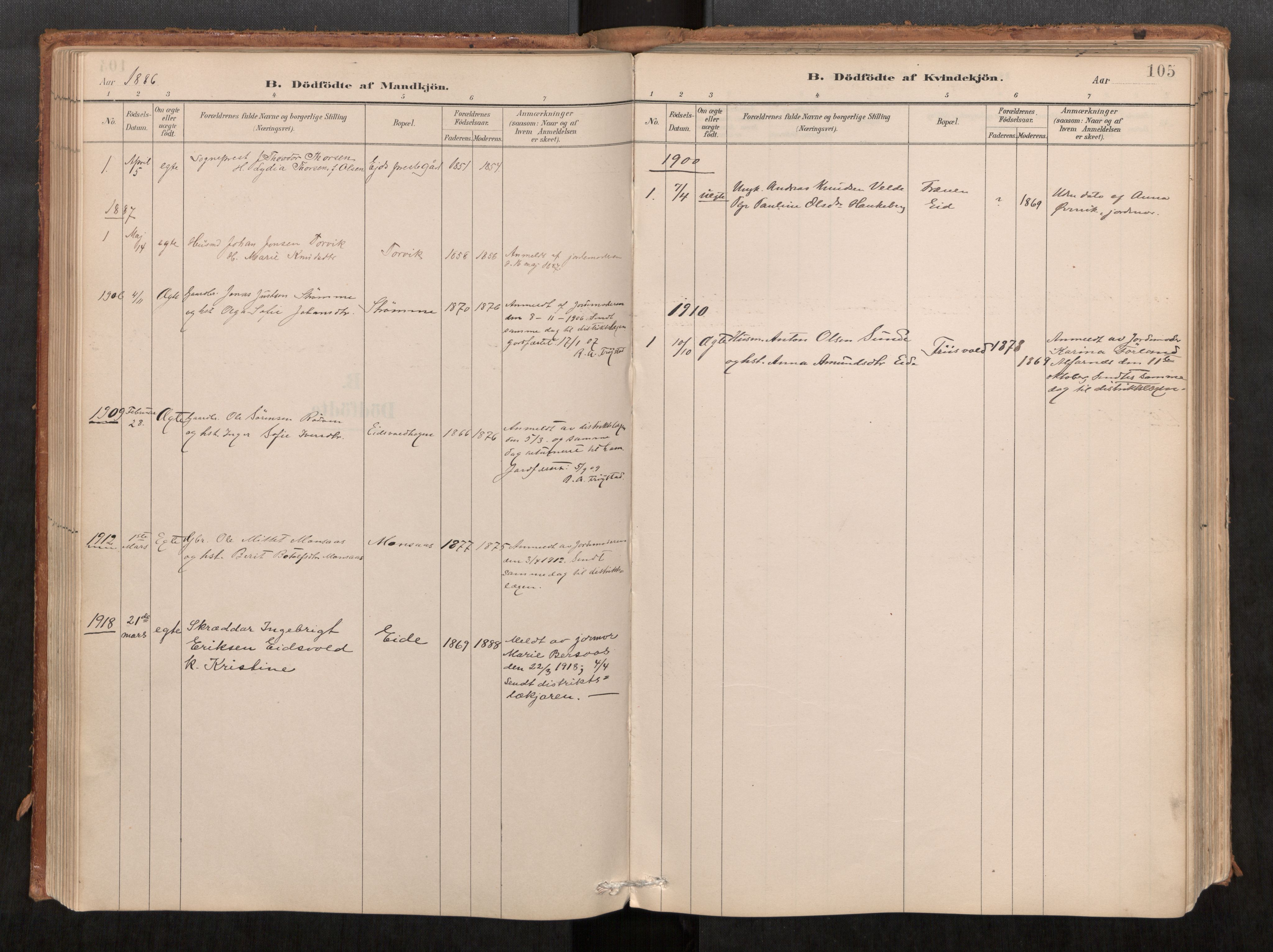 Ministerialprotokoller, klokkerbøker og fødselsregistre - Møre og Romsdal, SAT/A-1454/542/L0553: Parish register (official) no. 542A03, 1885-1925, p. 105
