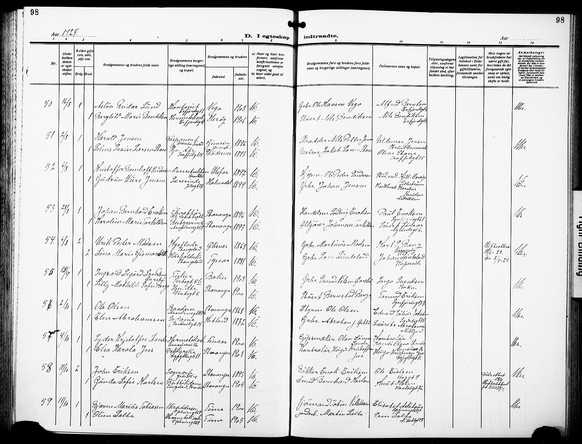 St. Johannes sokneprestkontor, AV/SAST-A-101814/001/30/30BB/L0007: Parish register (copy) no. B 7, 1917-1932, p. 98