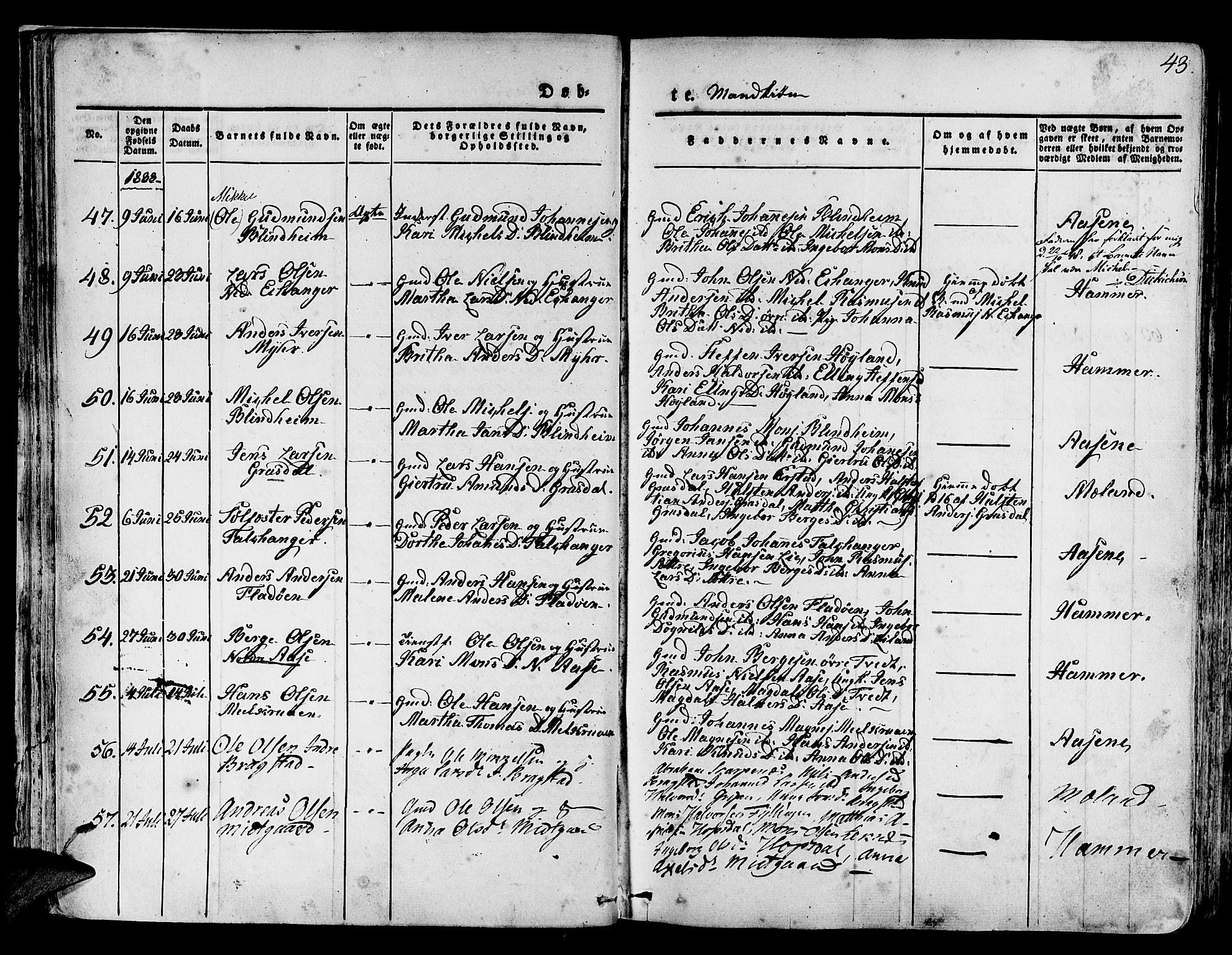 Hamre sokneprestembete, AV/SAB-A-75501/H/Ha/Haa/Haaa/L0011: Parish register (official) no. A 11, 1826-1834, p. 43