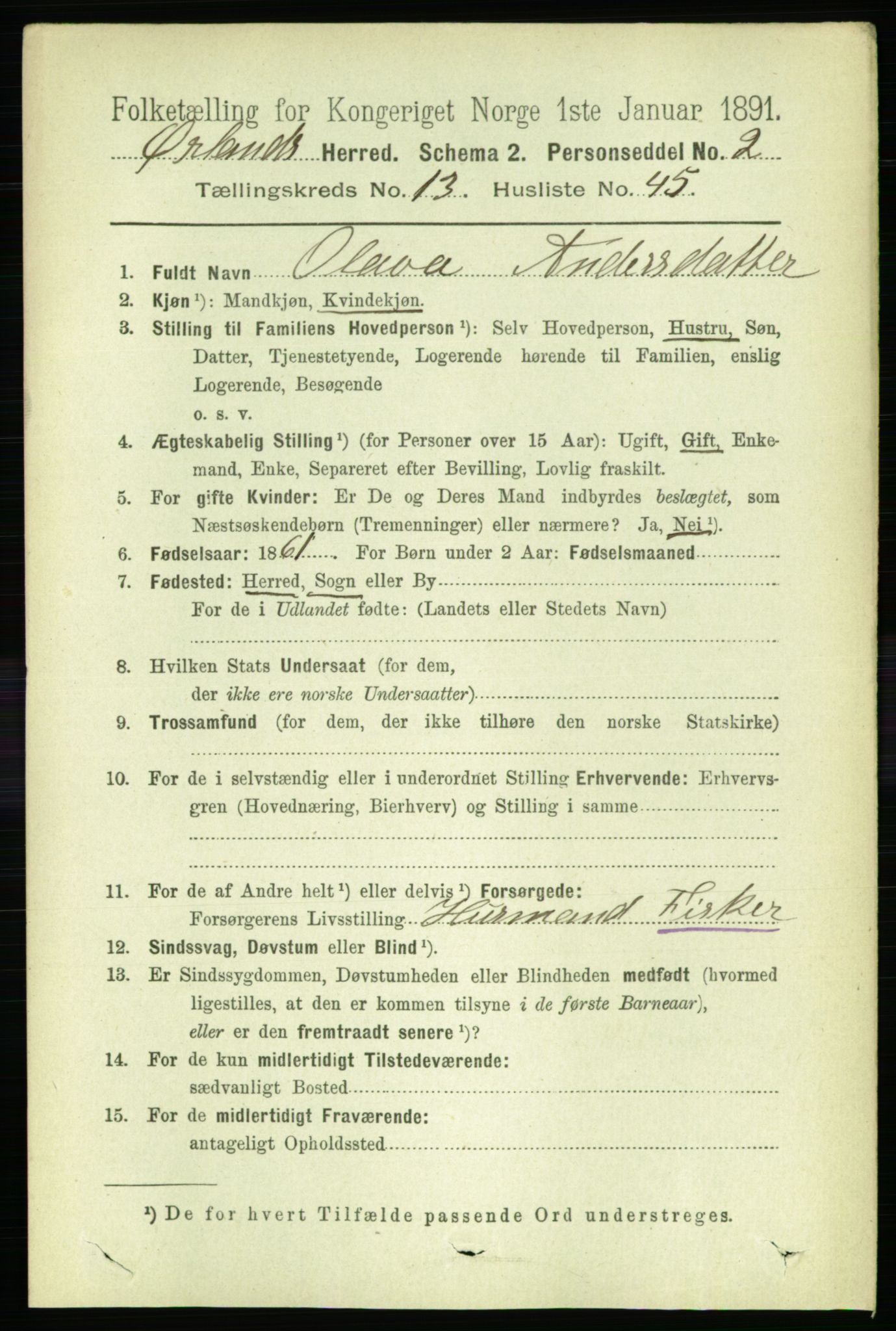 RA, 1891 census for 1621 Ørland, 1891, p. 6154